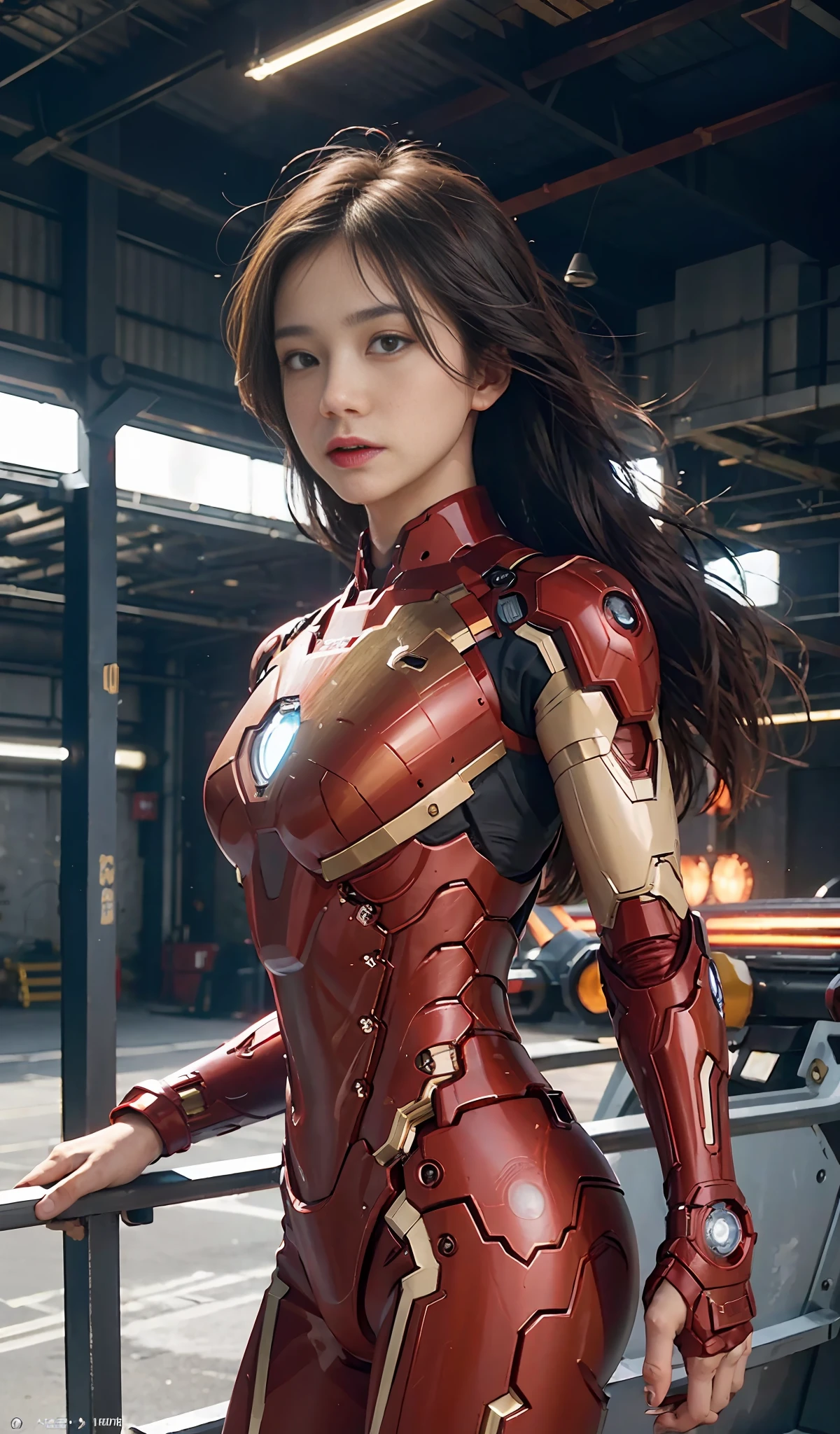 (1girl:1.3), solo, __body-parts__, official art, unified 8k wallpaper, super detailed, beautiful and aesthetic, beautiful, masterpiece, best quality, raw, masterpiece, super fine photo, best quality, super high resolution, photorealistic realism, sunlight, full body portrait, amazing beauty, dynamic pose, (facing the audience), delicate face, vibrant eyes, , a woman, (wearing a futuristic red-gold Iron Man mech), Very detailed abandoned warehouse background, detailed face, gorgeous, milky white, sharp focus, DSLR, high quality, film grain, fair skin, photo realism, lomography, huge metropolis in future dystopia,