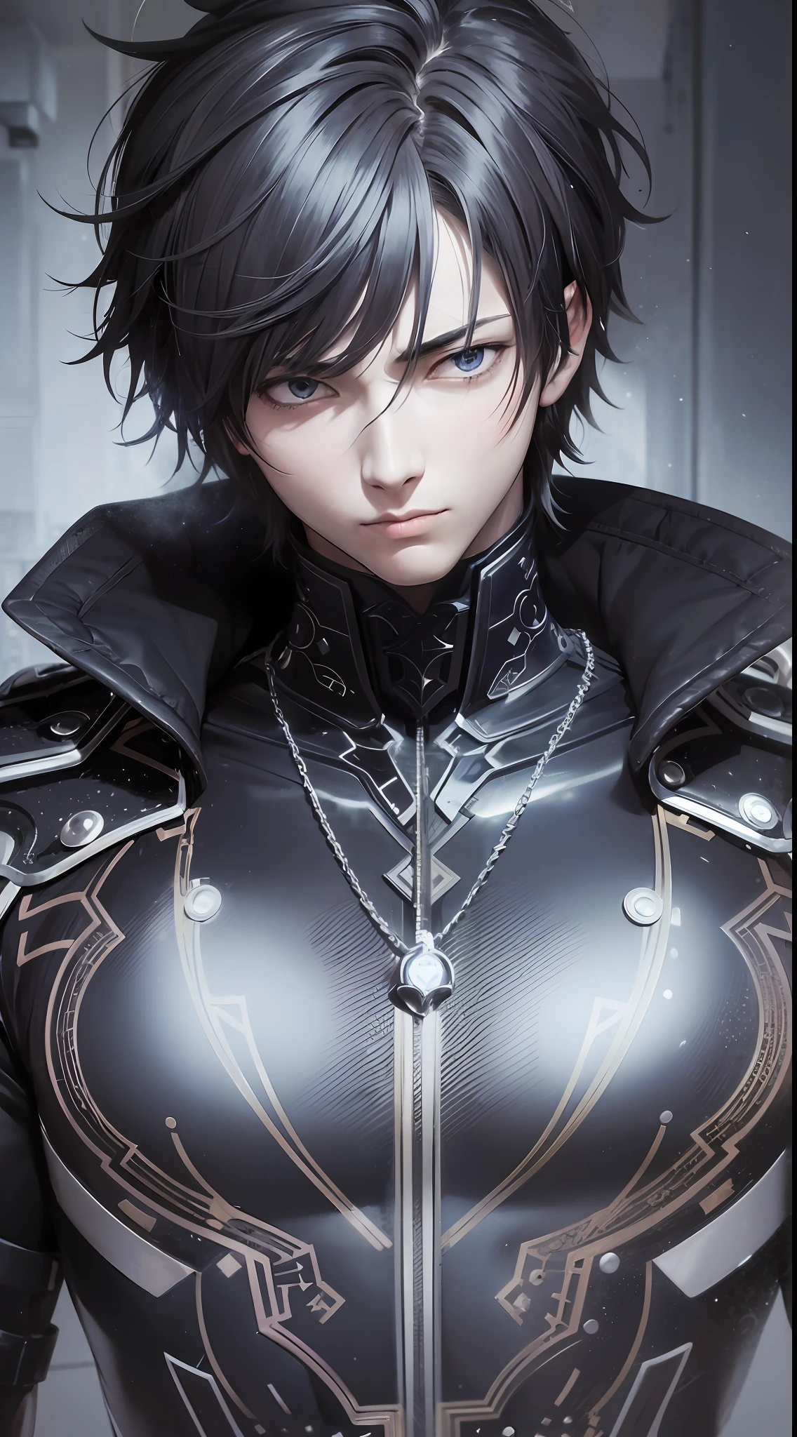 Anime male protagonist. Mysterious and enigmatic
. Unique and original
. Unconventional and non-conformist
. Ambitious and visionary
. Sophisticated and refined;
. Impressive and imposing
. Calm and composed
. Serious and reserved
. Silent and reserved) hyper detail, high resolution, super detail, best quality, amazing, top quality, extremely detailed CG Unity 8k wallpaper, cinematic lighting, cyberpunk, dark boy, --auto --s2