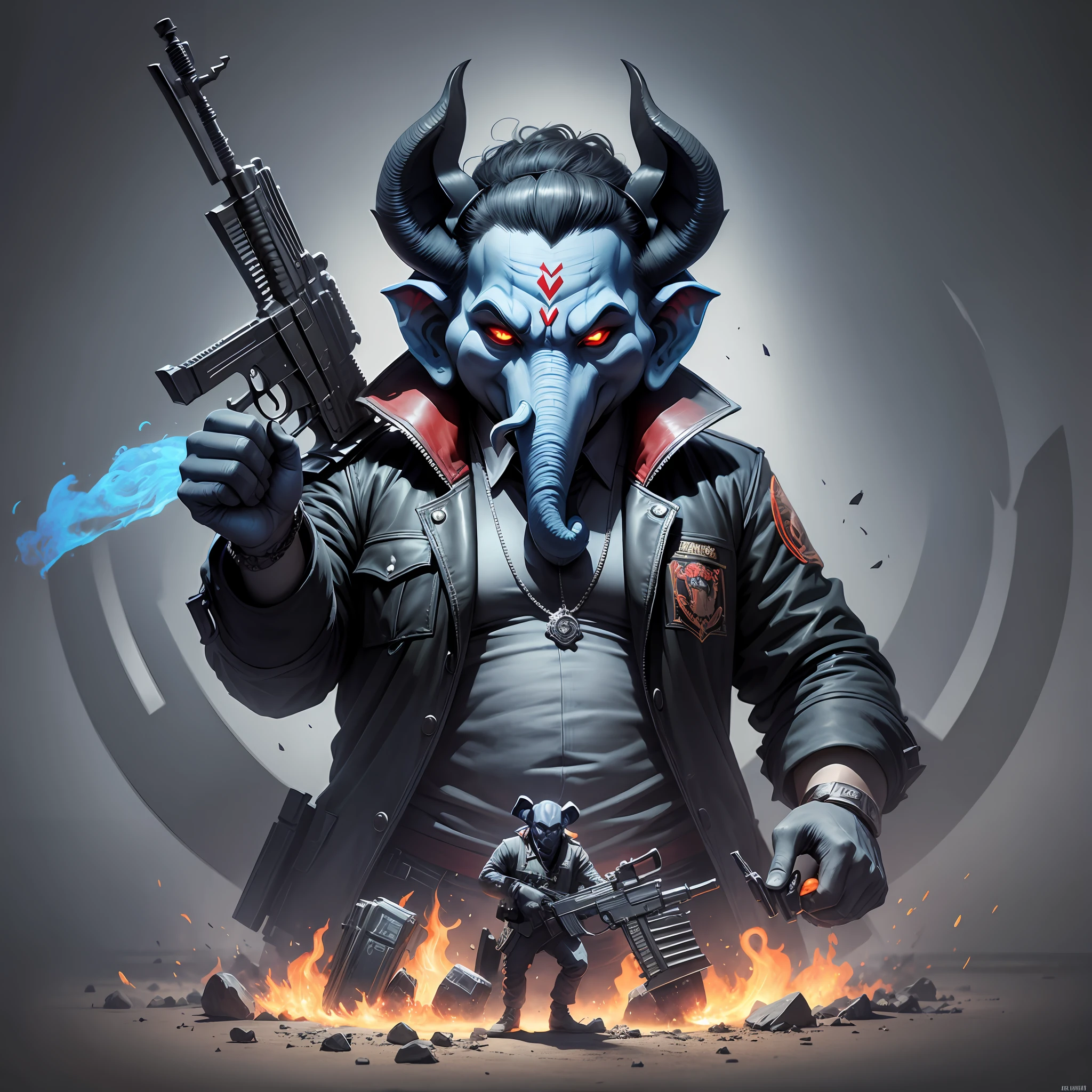 evil gangster ganesha, using ak47, dark art,4k --auto --s2