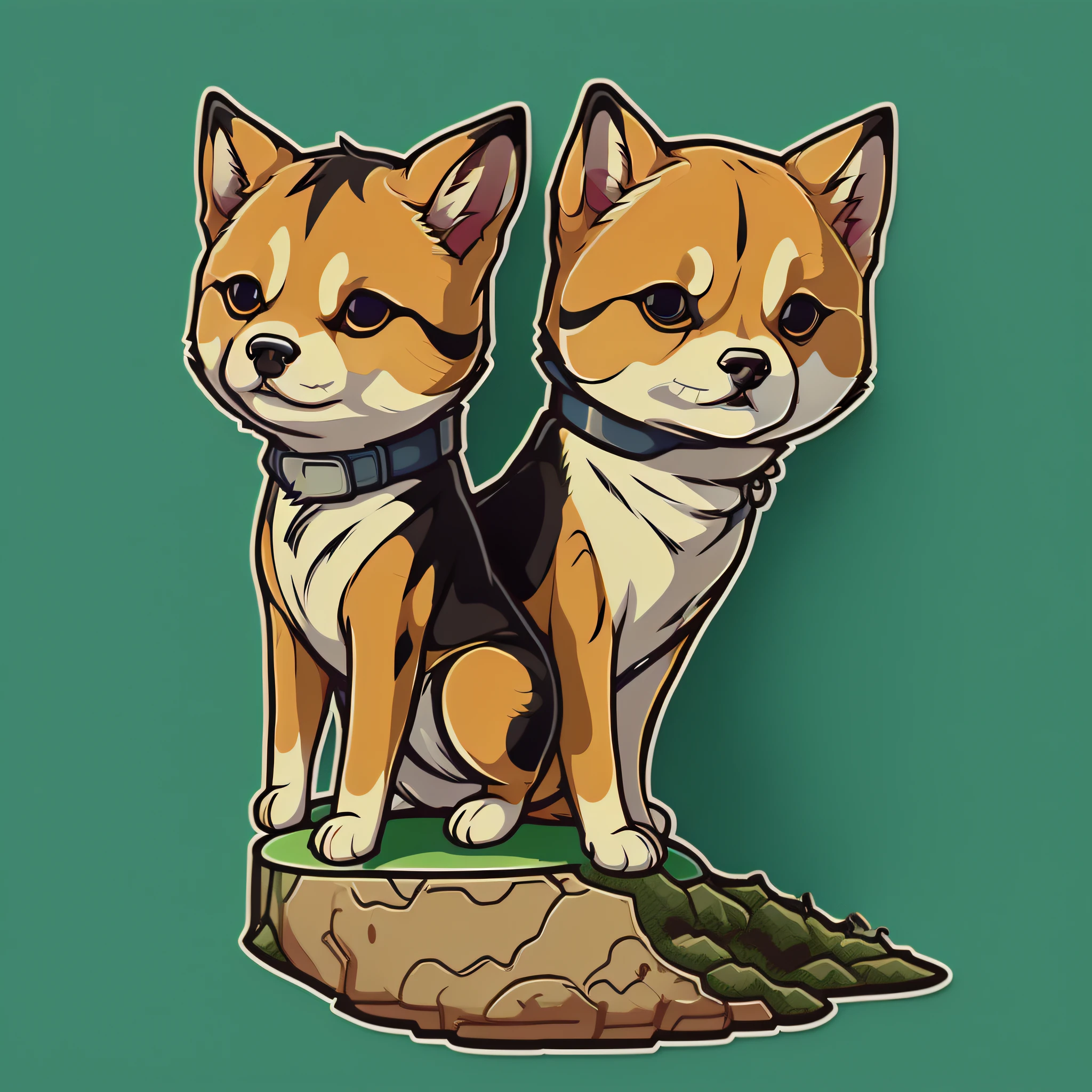 shiba on the mountain (Image with black border, flat cartoon style, 2D --niji --v 5), vector, neutral background,adhesive,centered, symmetrical, good anatomy,whole cup inside a circle, perfect body, perfect, symmetrical, sticker, detailed,one head,no deformations