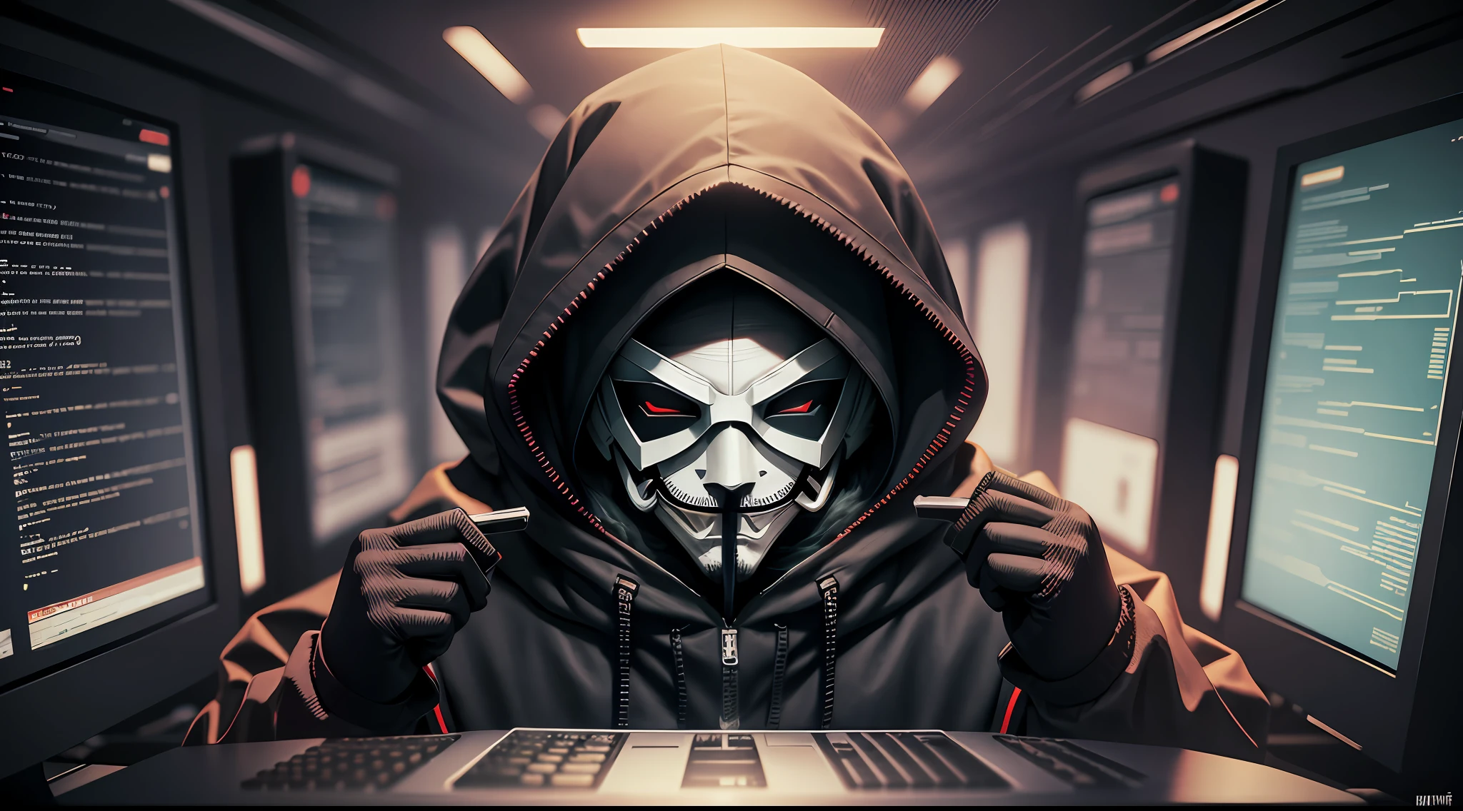 hacker,using anonymous mask,dark art, 4k --auto --s2
