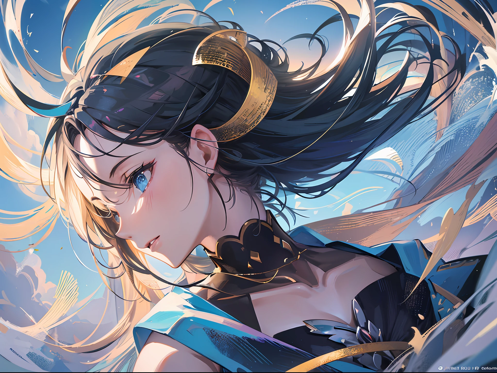 (Cinematic Digital Artwork: 1.3), High Quality, Masterpiece, Top Quality, Super Detail, Illustration, [4K Digital Art]!!、 Kyoto Animation Style, One Woman, Clavicle Beauty, Clavicle, Light, Hope, Blue Sky, Positive, Challenge, Motivation, Brilliance, Dynamic Perspective --s2