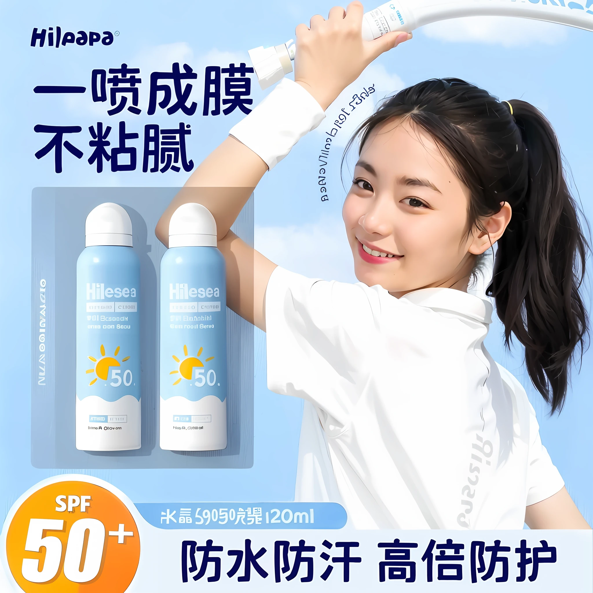 arafed advertisement of a girl holding a tube of sunscreen, official product image, 3945074687, aokan, 2263539546], ƒ5.6, hisasi, 4074294527, milky white skin, bright sunny day, 240p
