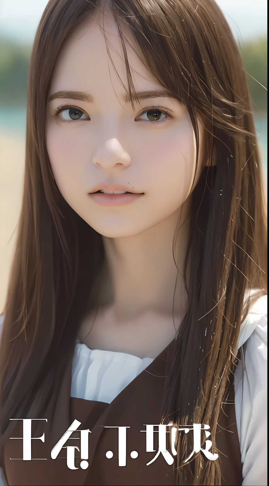 ((Best Quality, 8K, Masterpiece: 1.3)), Full Body, Focus Clear: 1.2, Not Male and Female: 1.4, Slender Abs: 1.2, ((Brown Hair, Large: 1.2)), Black Vest, Highly Detailed Face and Skin Texture, Detailed Eyes, Double Eyelids, Standing by the River, Looking at the Camera, Hands Up, Kneeling