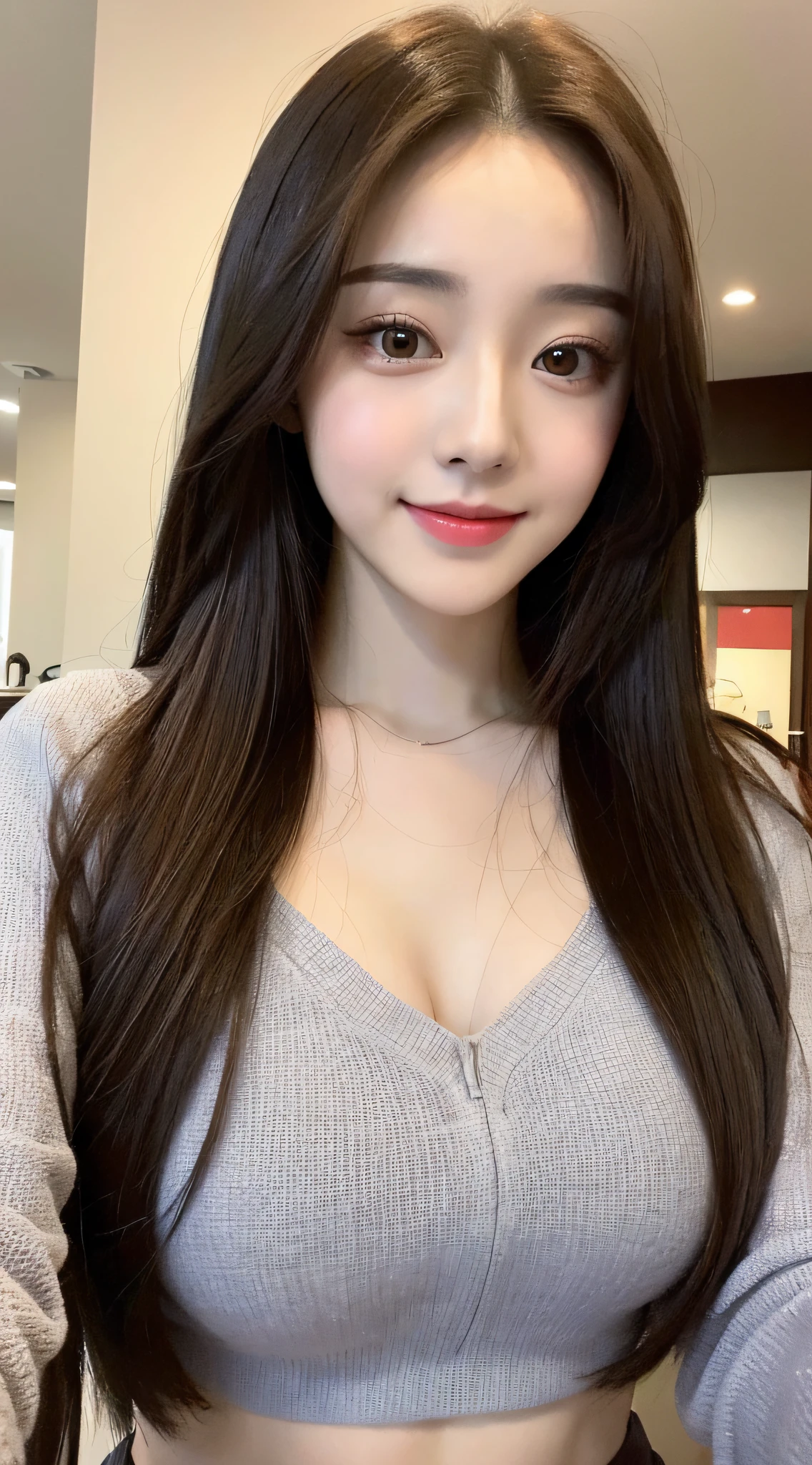 ((Best Quality, 8K, Masterpiece: 1.3)), Full Body (1.2), Huge (5), Full Body, Long Legs, Focal Length: 1.4, Perfect Body Beauty: 1.4, Slim Abs: 1.2, ((Brunet, Big Breasts 1.8)), Close-up of a woman with long hair and a smile, Dilraba Dilmurat, she has a cute face, Wan cute Korean face, Nguyen Jia-beautiful! , young cute korean face, gorgeous Chinese model, cute doting eyes, she has a cute expressive face, Ruan cute vtuber, gorgeous korean young woman