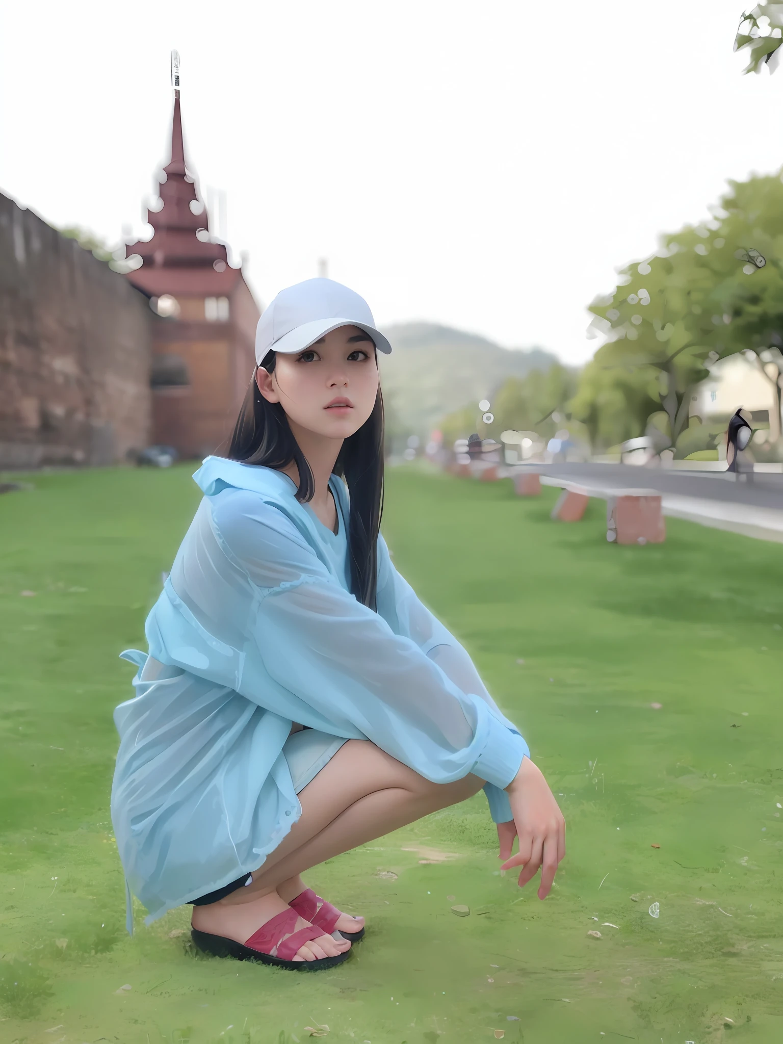 ((medium breast, tomboy girls, small head)), daylight, sunlight, (chiseled abs : 1.1), (perfect body : 1.1), (short wavy hair : 1.2) , auburn hair, collar, chain, full body shot, crowded street, wearing black tanktop, jeans jacket, ((shorts)), (extremely detailed CG 8k wallpaper), (an extremely delicate and beautiful), (masterpiece), (best quality:1.0), (ultra highres:1.0),  beautiful lighting ,perfect lightning, realistic shadows, [highres], detailed skin, ultra-detailed