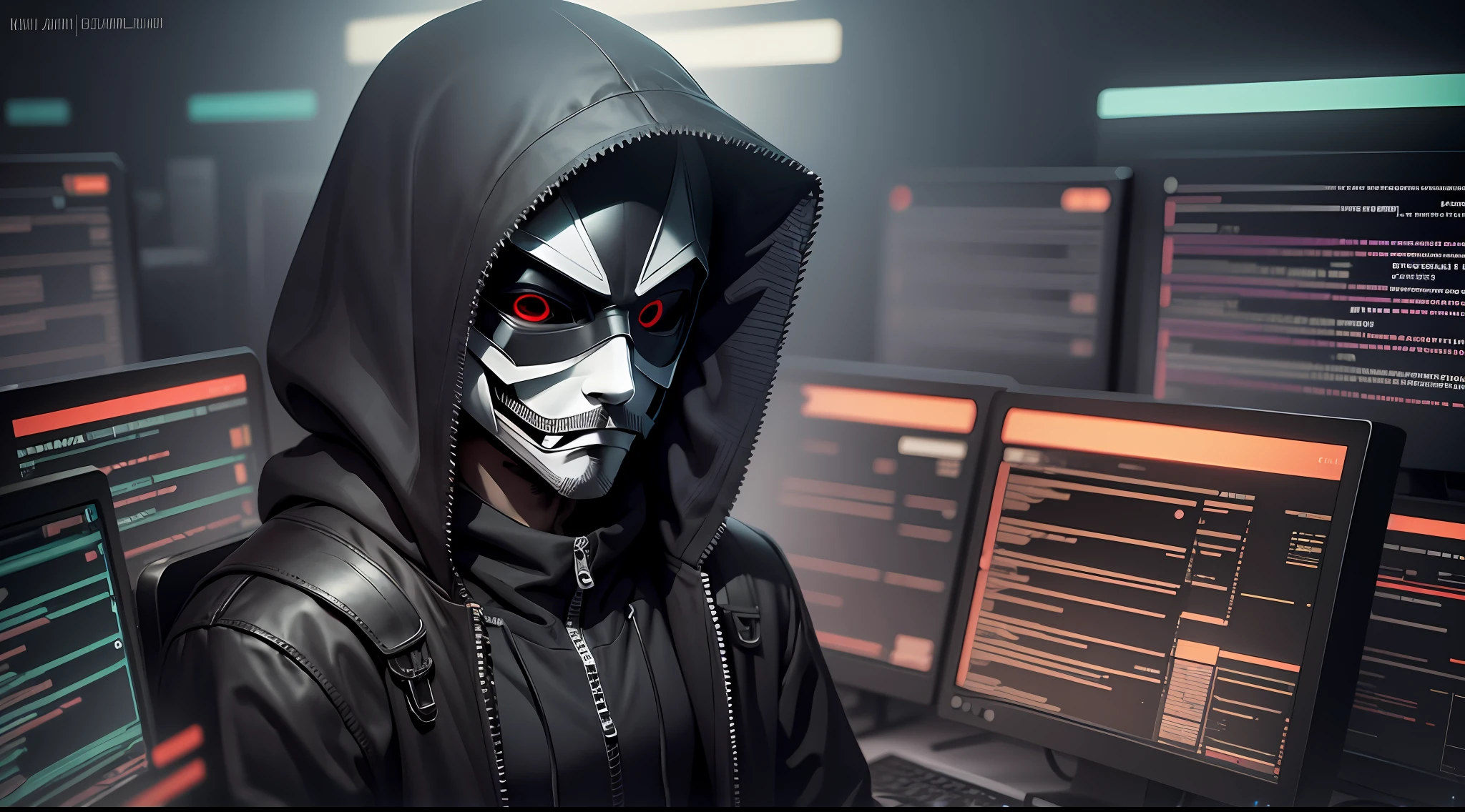 evil hacker,using anonymous mask,dark art, obscure,4k --auto --s2