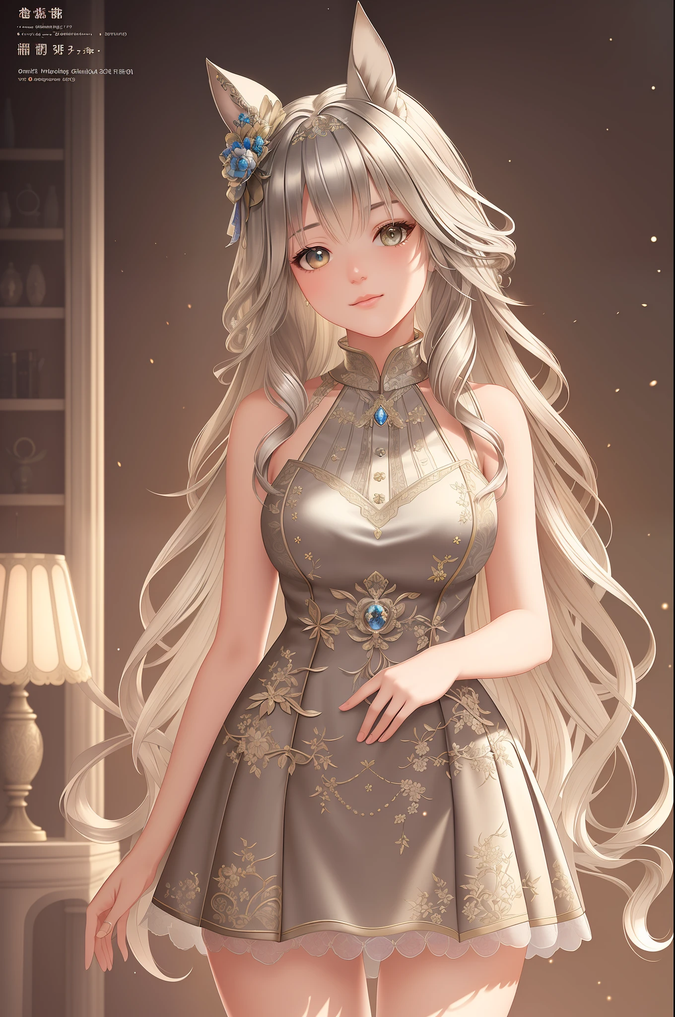 original, intricate detail, illustration, masterpiece, extremely detailed CG unity 8k, highlight, sharpening, bewitching poses, bokeh
a beautiful girl with animal_ears and hair_ornament, silver hair, full body wide angle