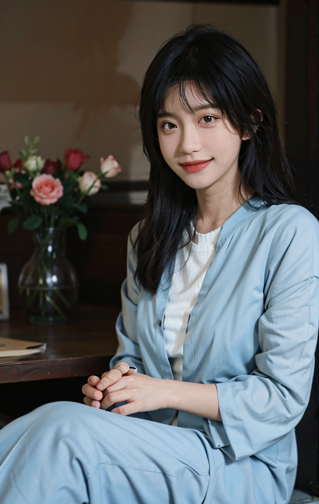(8k), (best quality), (masterpiece:1.2), (realistic), (photorealistic:1.37), ultra-detailed, 1girl, cute, smile, closed mouth, beautiful detailed eyes, beautiful detailed nose, full body, 湿毛发,巨乳,达塞福猪仔,学生制服,短裙,粗大腿,超细节