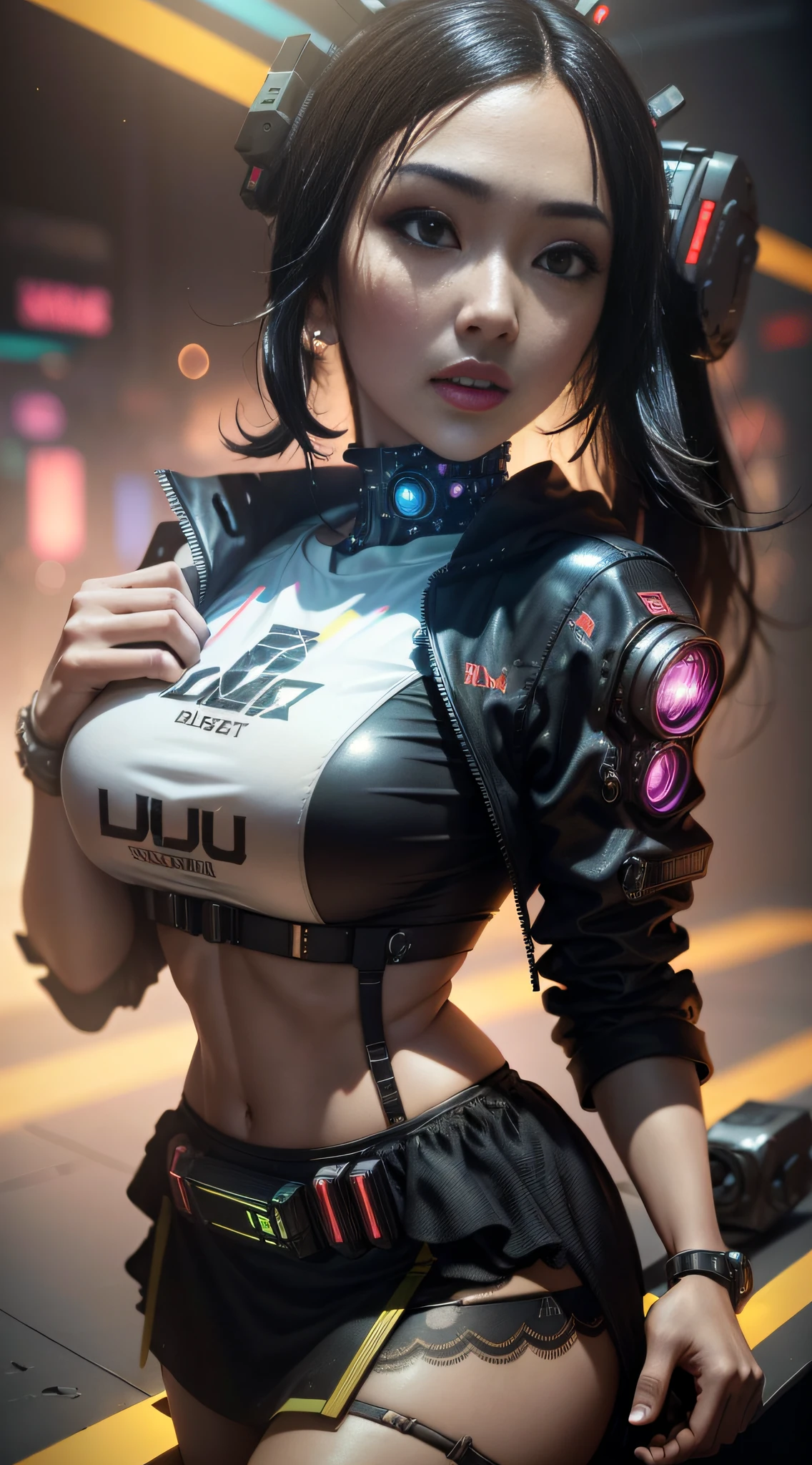 ((Best quality)), ((masterpiece)), (highly detailed:1.3), 3D, beautiful, (cyberpunk:1.6), in space, nebulous, (holding_sex toys:1.3), laser, (1Female mecha:1.3), naked sexy body, facing the audience, bright eyes, naked whole body, (flying, descending, dynamic, motion blur around: 1.4), (huge wings of wicks: 1.6), looking up, glowing_eyes, mecha, panorama, background is earth,  nebula, space, particles, Reality, HDR (High Dynamic Range), Ray Tracing, NVIDIA RTX, Super Resolution, Unreal 5, Subsurface Scattering, PBR Textures, Post-Processing, Anisotropic Filtering, Depth of Field, Maximum Clarity and Clarity, Multilayer Textures, Albedo and Specular Maps, Surface Shading, Accurate Simulation of Light-Material Interaction, Perfect Proportions, Octane Render, Two-Tone Lighting, Large Aperture, Low ISO,  white balance, rule of thirds, 8K RAW, efficient sub-pixel, sub-pixel volume product, (best quality), (Japanese: 0.5), (Korean: 0.8), (Liu Yi Fei: 1.5) long hair, (large chest: 1.2), (underboob: 1.5), (rainbow transparent lace mini skirt: 1.5)