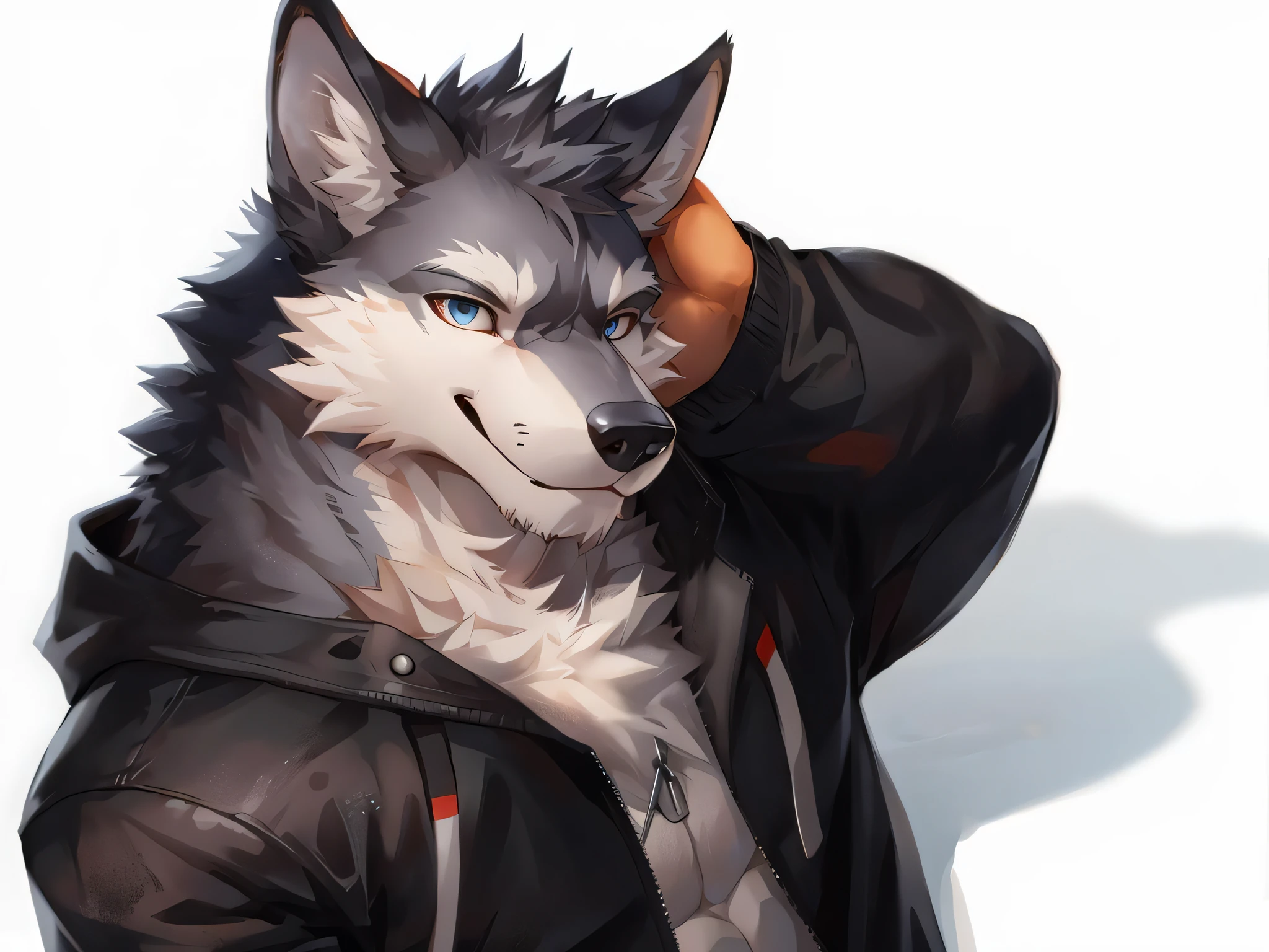 furry, wolf, solo, (((wink))), simple background, ink splash.
detailed eyes, ultra detailed, detailed fur texture, CG. bust portrait.
(clothing)