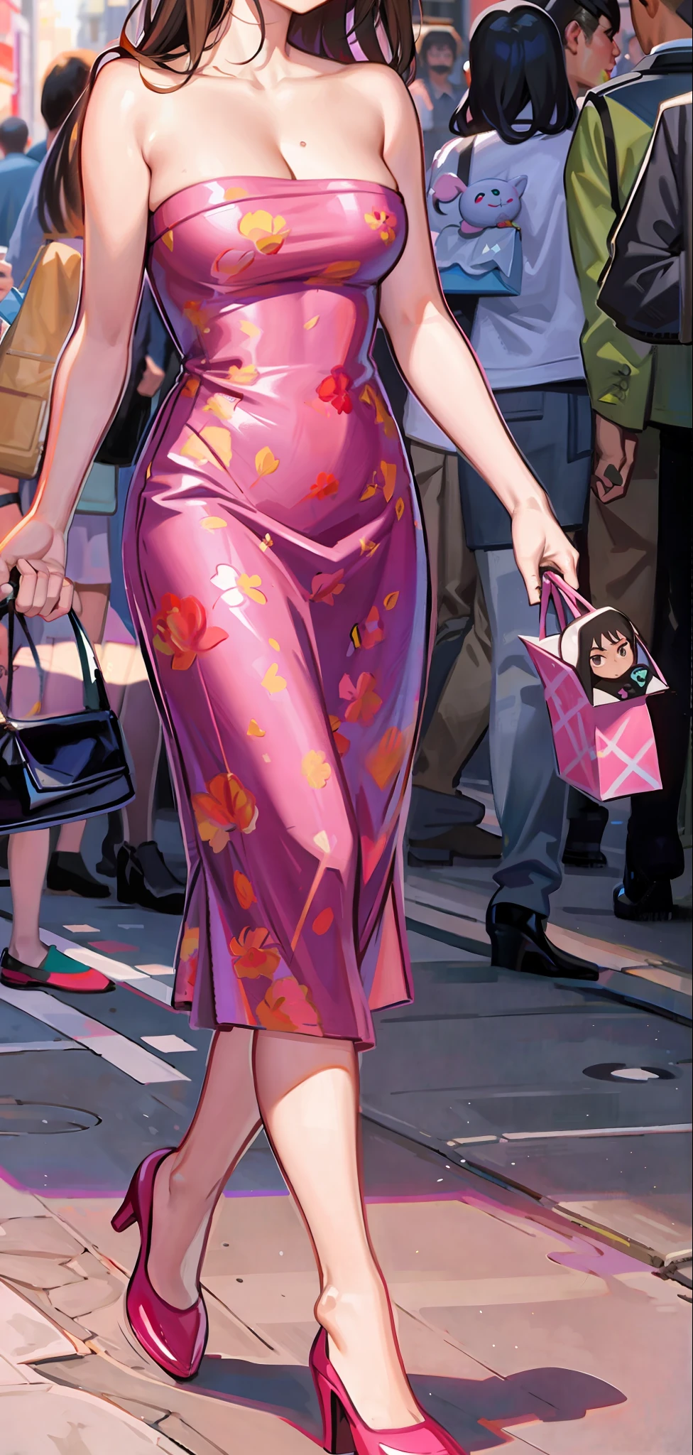(A woman in a pink dress) strolls through the "Betty Cooper, Ross Tran" style streets, walking lightly and amorously; Behind it creates a colorful atmosphere in the style of "Glenn Obick, Cheongsam, Otto Schmidt, Roslas Cartoon". The painting styles are diverse, with the artistic characteristics of "Cliff Chiang, Martin Ansin, Alex Ross style" and the vitality of "comic book style", and also combine "Kate Bishop, Loish and Ross Trunk", "Alex Ross style" and "Louise van Ross style" to make the whole picture more colorful.
