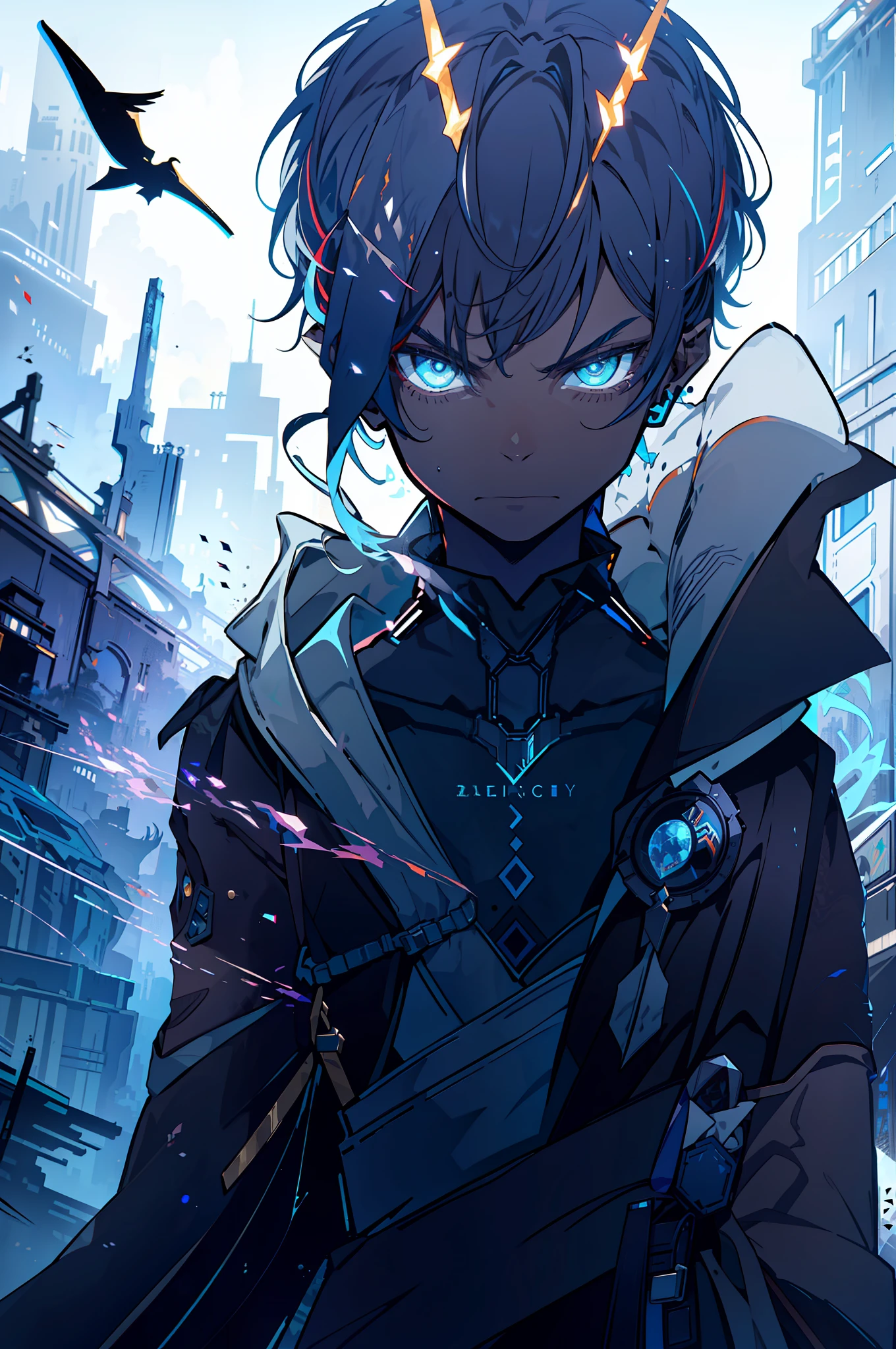 Cyberpunk Man, Elf Ear, Fantasy World, Dark Background, Clean Design, Epic Instagram, Artstation, Colorful Paint Splash, Silhouette, Ultra Detailed Intricate Details, Unreal Engine, Fantasy, Intricate Details, Start Screen, Complementary Colors, Fantasy Concept Art, 8K Resolution, Deviantart Masterpiece, Oil Painting, Heavy Stroke, Paint Drip, (Isolated on White Background: 1.3), Rainbow Skin, (((Handsome Young Man))) , ((teenage:1.5)), (glowing blue eyes), ((eyes with light)), (short white hair: 1.1))), ((black)), (prince\\(indifferent expression\\), (((wearing high-detail luxury black robes))), white hair, elf ears, pointed ears, round sunglasses, frost magic, ((pectoral muscles) --v 6
