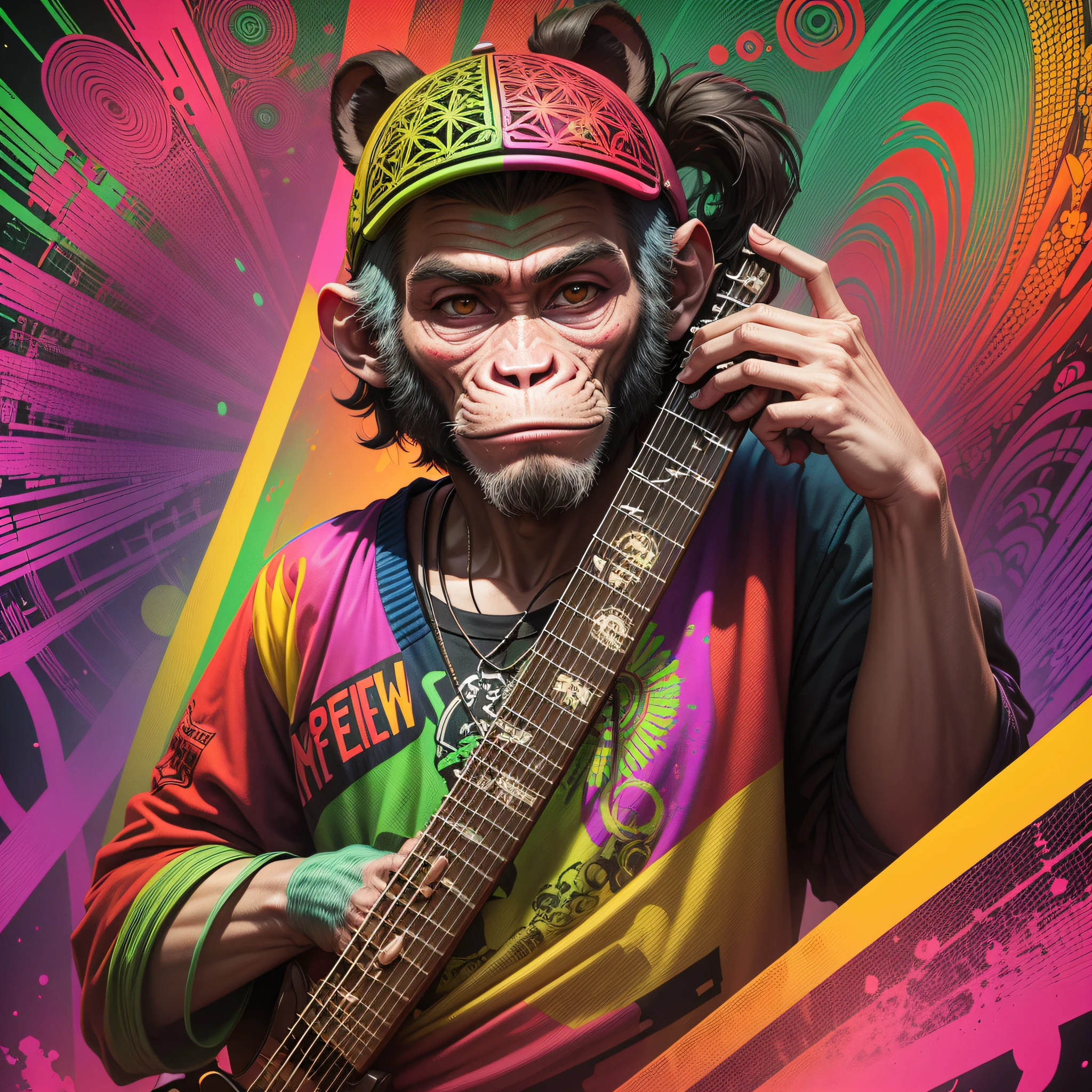 radical monkey, weed user, psychedelic background, very colorful --auto --s2