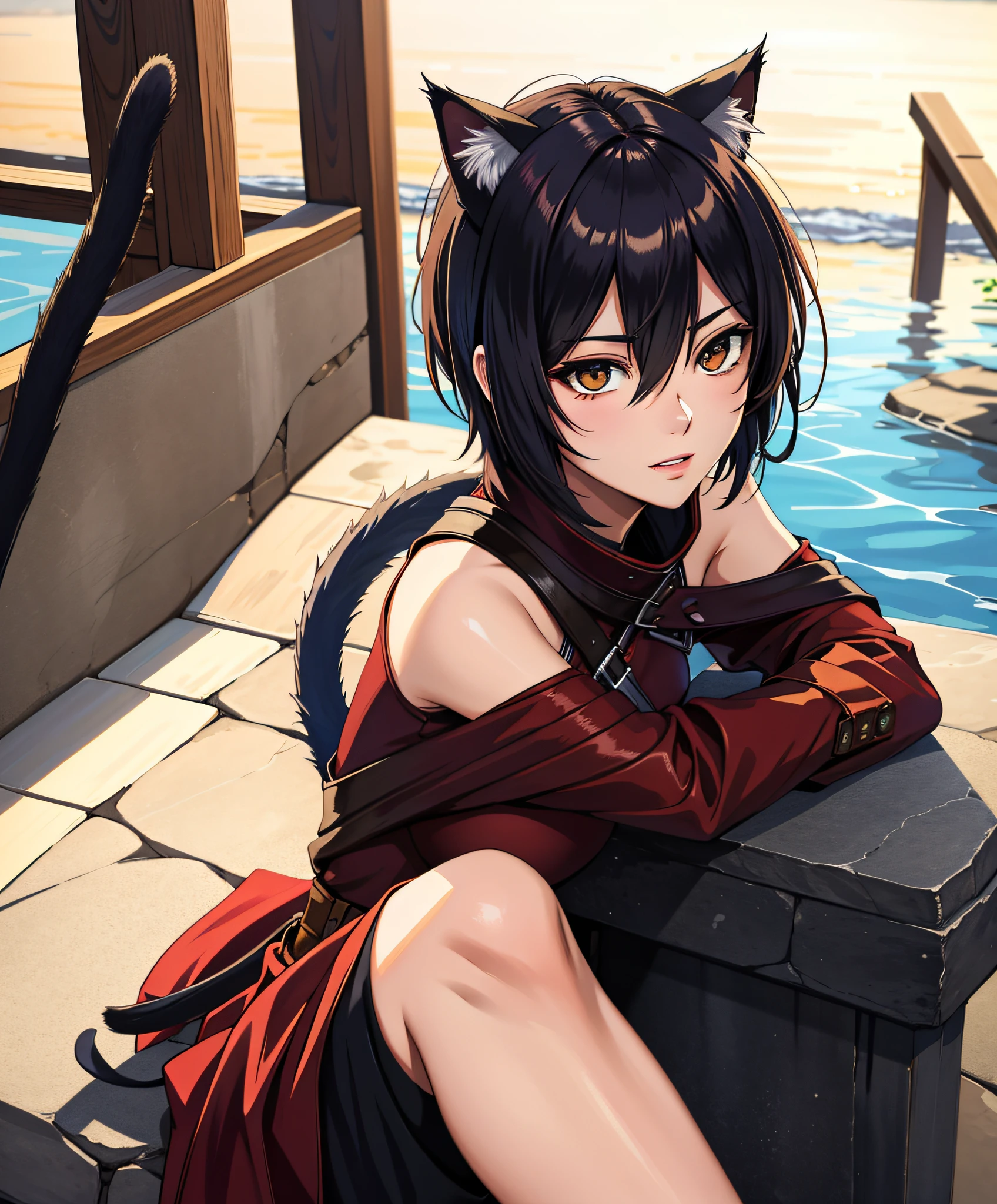 (masterpiece:1.2, best quality), photorealistic, (hyperrealistic:1.2), beautiful, Mikasa From AOT, cat ears