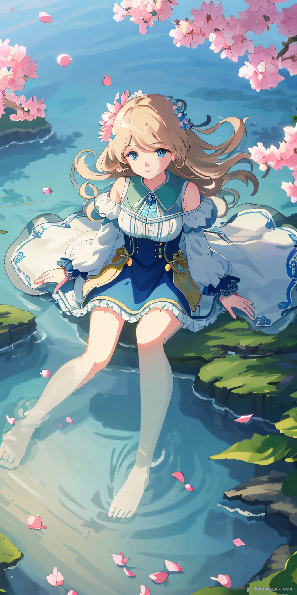 Masterpiece, best quality, (very detailed CG unity 8k wallpaper) (best quality), (best illustration), (best shadows) Nature', blue sea,delicate leaves petals of various colors falling in the air light Tracking, super detailed --v6