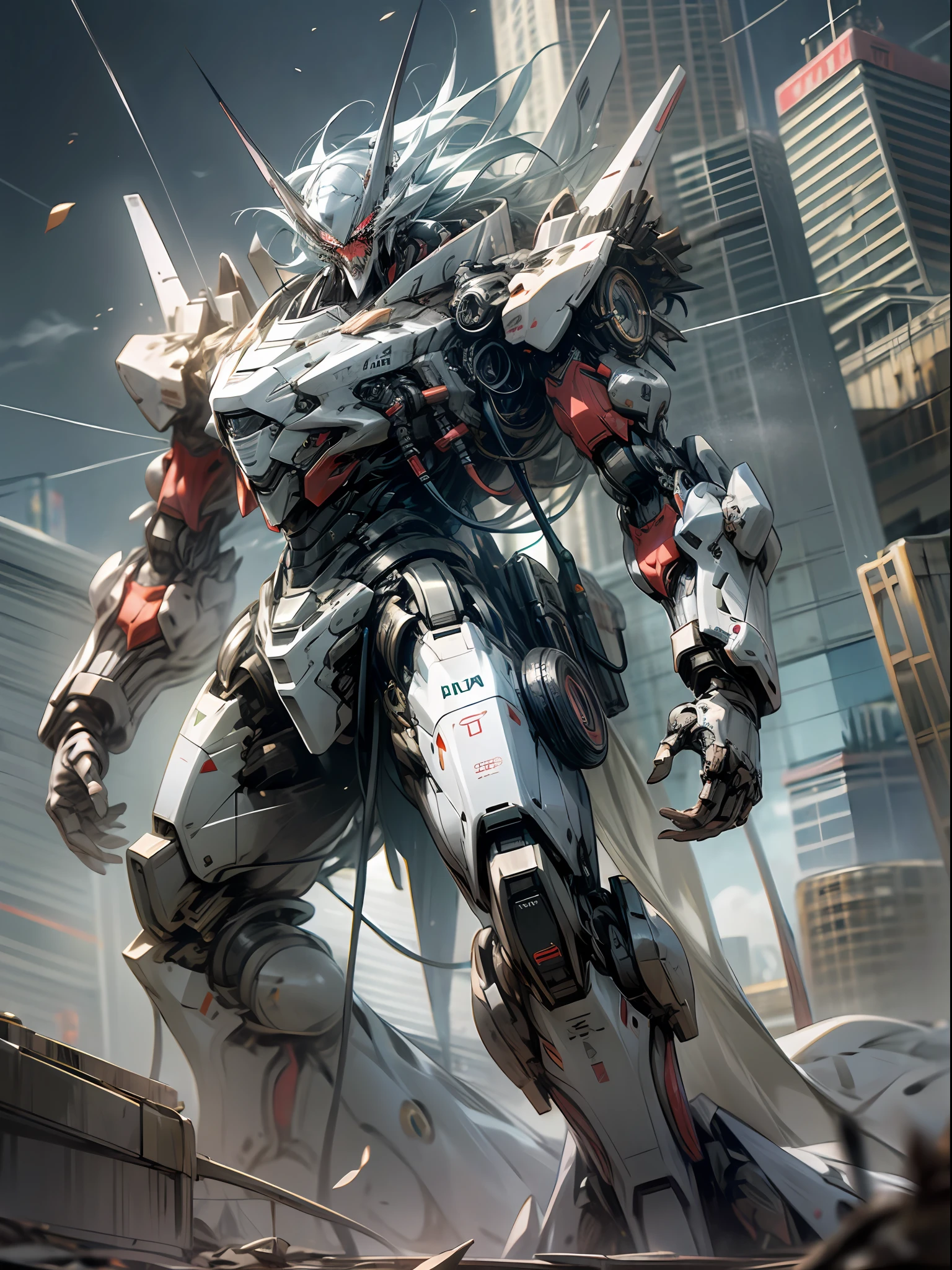 Enormous monster liked Mecha, long body, slender, epic, aura, masterpiece, ultra detailed, ray tracing, desperate, sadness, shout, open mouth, crying