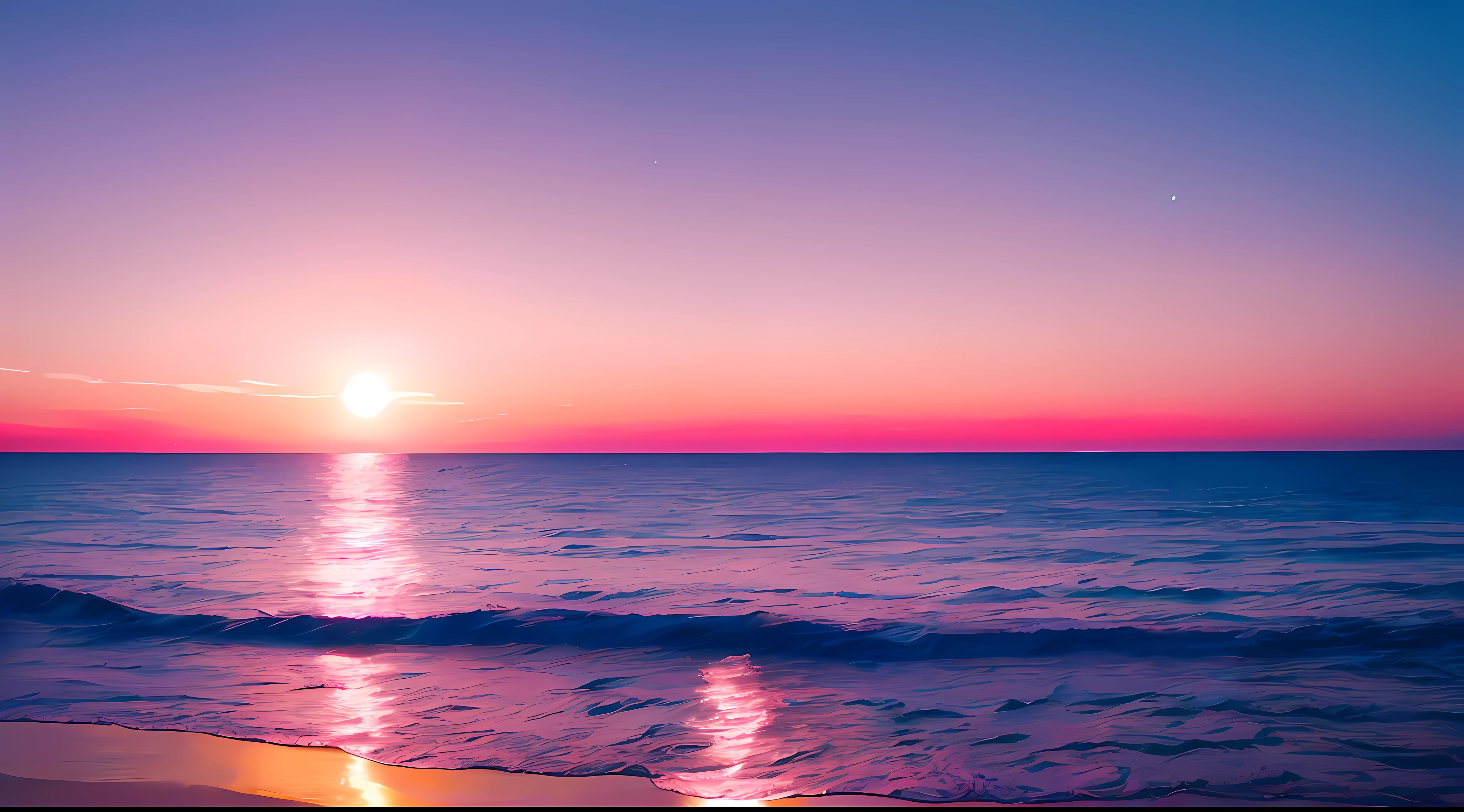 Pink moon, pink sky, soft pink clouds, pink ocean waves sparkling, sparkling, pink roses on pink ocean, fantasy, diamond, crown, universe, soft lights,
