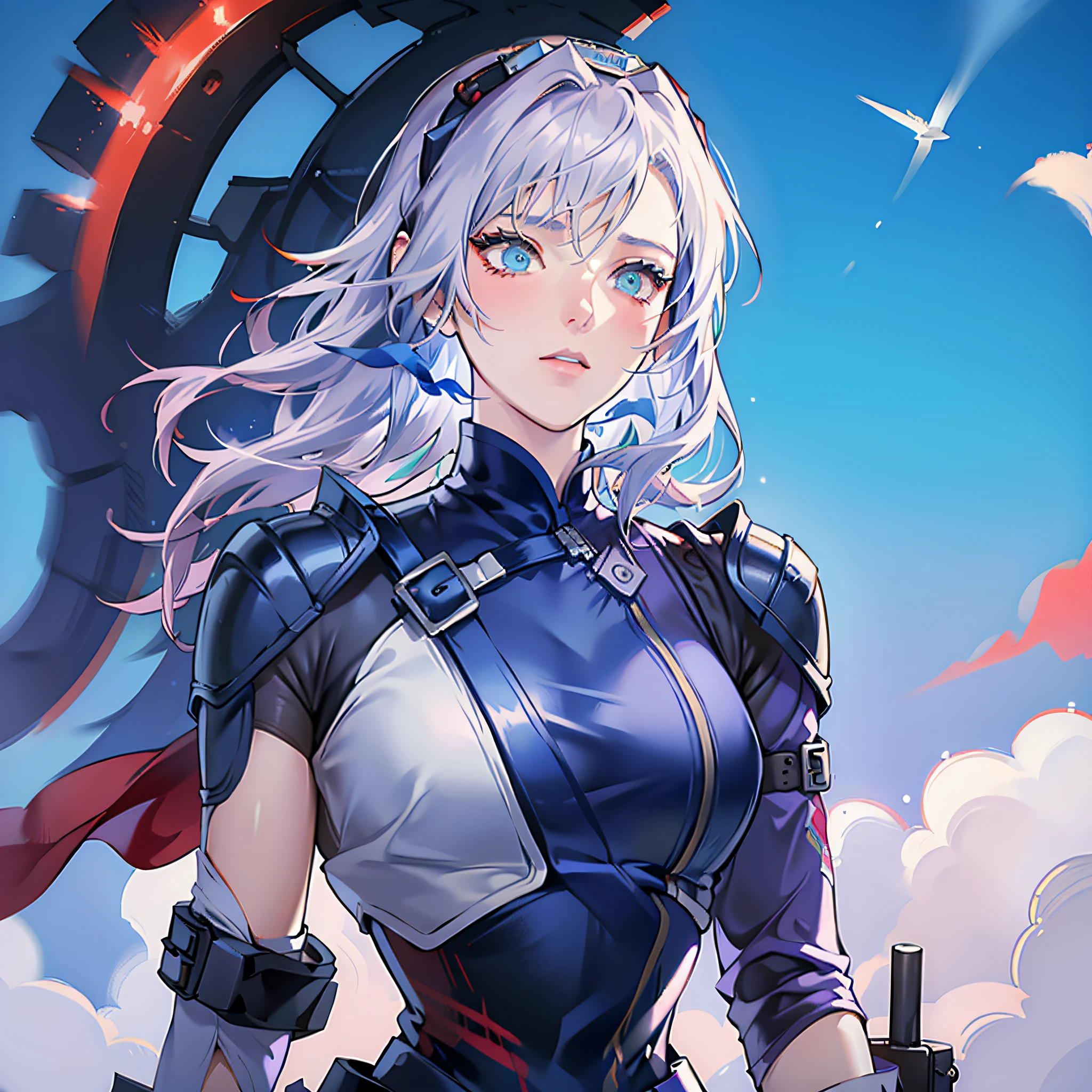 a modern piece by ben saadarts on aeroesthetics, in the style of ilya kuvshinov, mechanized forms, james bullough, the blue rider, light red and silver, transportcore, dynamic anime --auto --s2