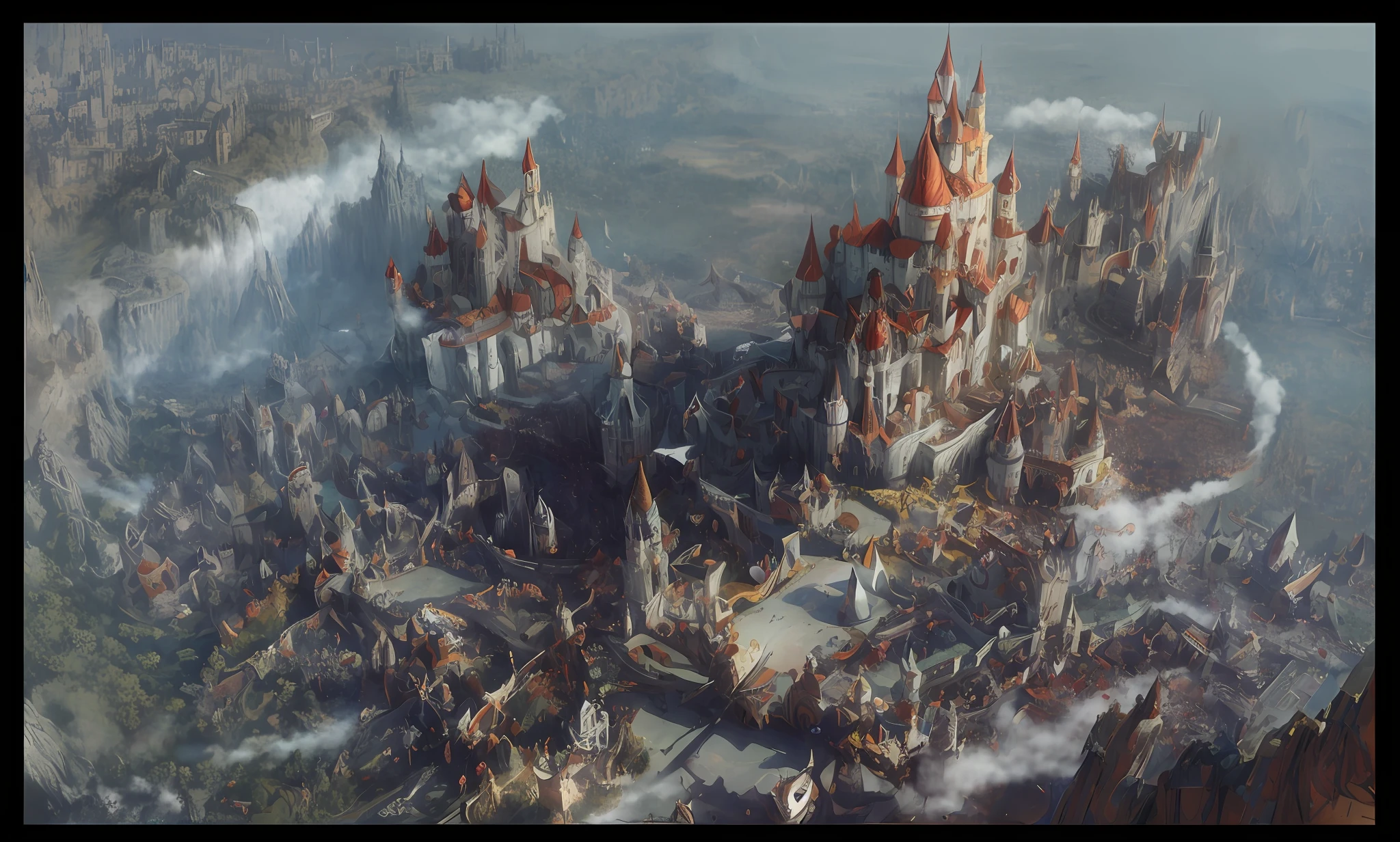 masterpiece, 8K Quality, there is a painting of a castle surrounded by people, stunning! concept art, stunning concept art, medieval concept art, beautiful concept art, medieval city, dota matte painting concept art, dota! matte painting concept art, fantasyconcept art, high quality digital concept art, beautiful detailed concept art, detailed 4k concept art, high quality concept art, highly realistic concept art
