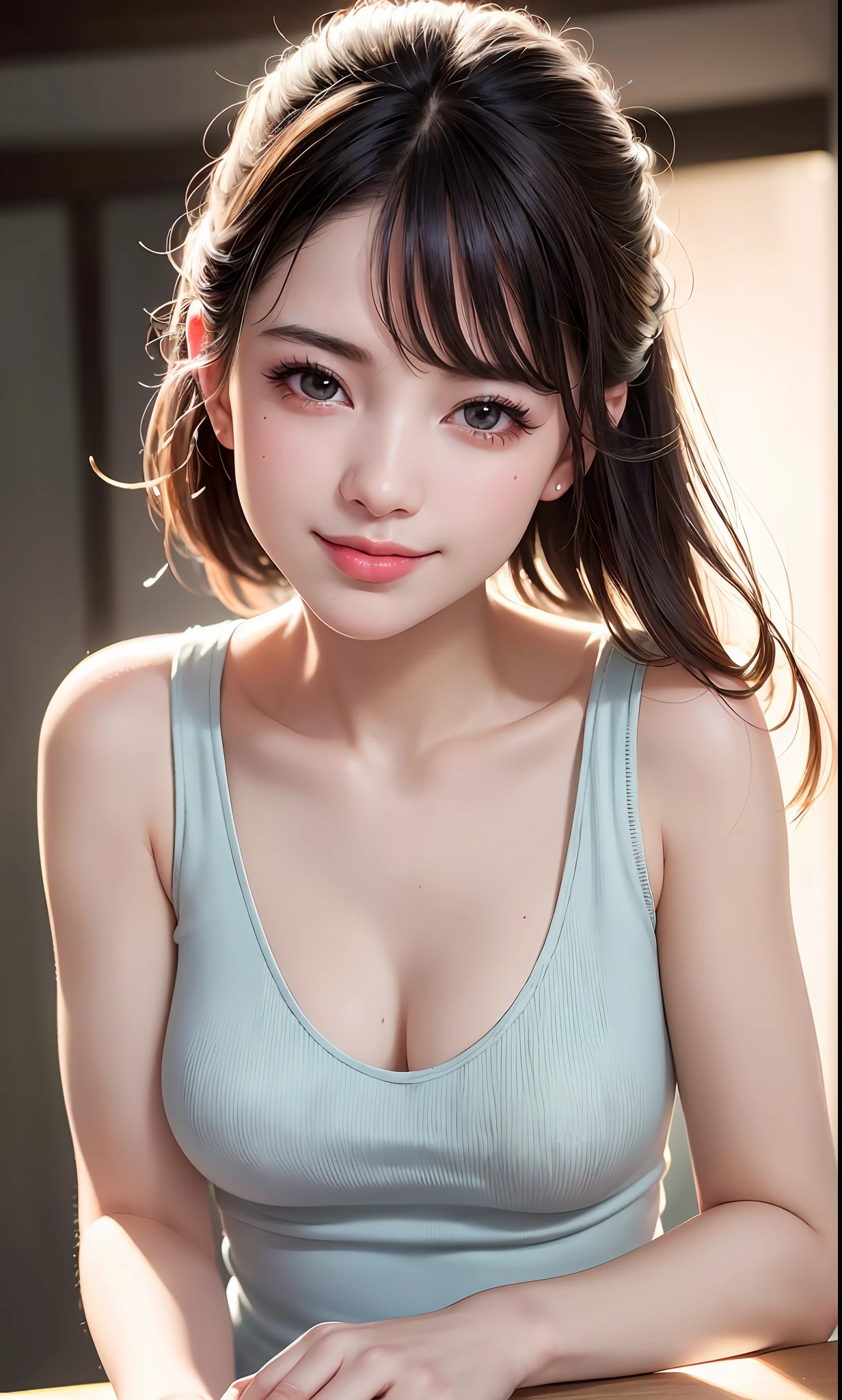 (8k, RAW photos, photorealistic: 1.25), (lip gloss, eyelashes, smile, bright face, glowing skin, top quality, ultra high resolution, depth of field, chromatic aberration, causticism, wide lighting, natural shading) Gentle bliss, person looking in diffused light, whole body