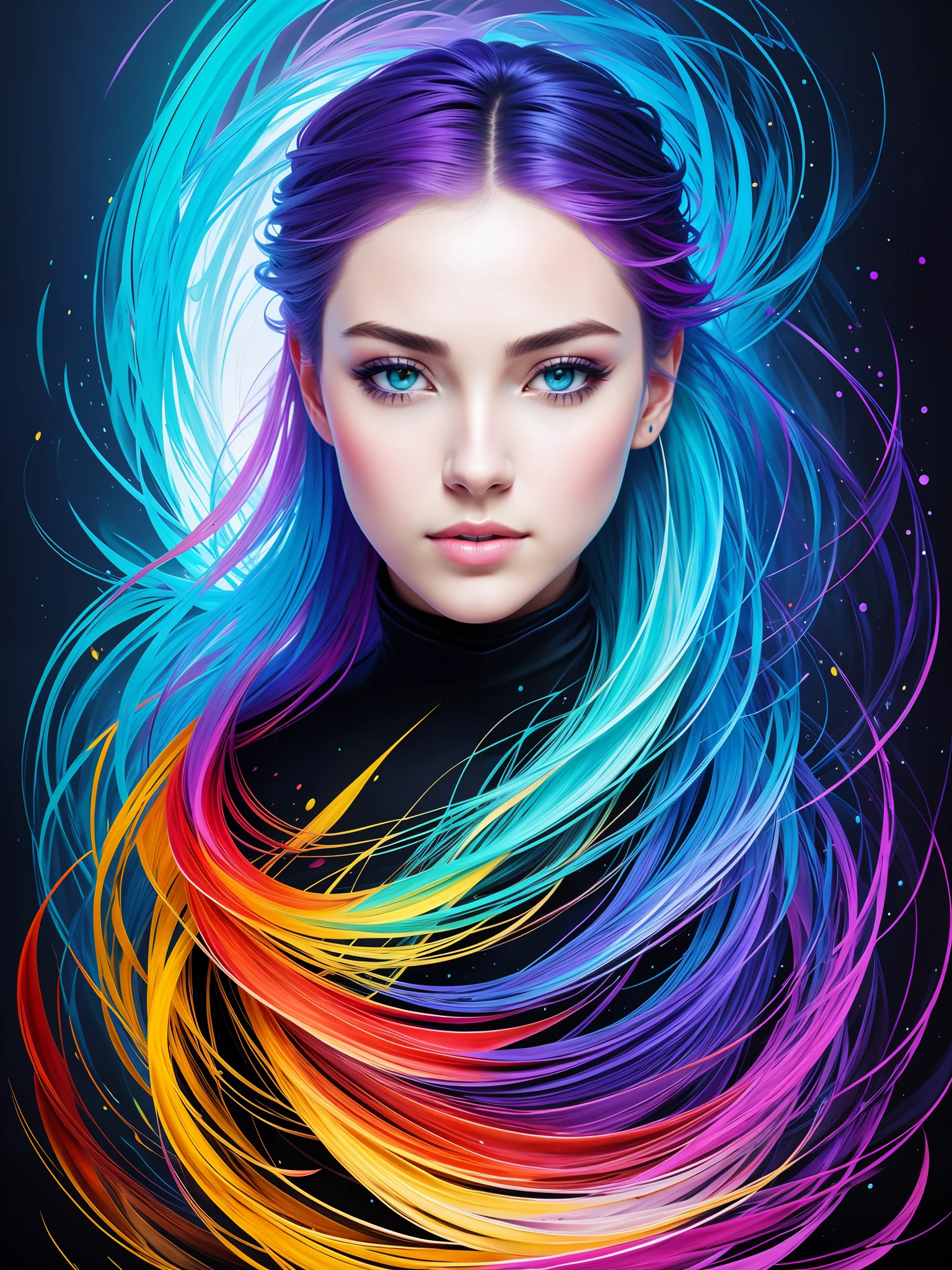 Colorful beautiful girl: a giru 28-years old, messy hair, oil painting, nice perfect face with soft skinice perfect face, blue yellow colors, light purple and violet additions, light red additions, intricate detail, splash screen, 8k resolution, masterpiece, cute face,artstation digital painting smooth veryBlack ink flow: 8k resolution photorealistic masterpiece: intricately detailed fluid gouache painting: by Jean Baptiste Mongue: calligraphy: acrylic: watercolor art, professional photography, natural lighting, volumetric lighting maximalist photoillustration: by marton bobzert:, complex, elegant, expansive, fantastical, wavy hair, vibrant, Best quality details, realistic, High definition, High quality texture, epic lighting, Cinematic film still, 8k, soft lighting, anime style, masterful playing card border, random Colorful art, oil painting, blue yellow colors, light purple and violet additions, light red additions, intricate detail, splash screen, 8k resolution, masterpiece, artstation digital painting smooth veryBlack ink flow: 8k resolution photorealistic masterpiece: intricately detailed fluid gouache painting: by Jean Baptiste Mongue: calligraphy: acrylic: watercolor art, professional photography, natural lighting, volumetric lighting maximalist photoillustration: by marton bobzert:, complex, elegant, expansive, fantastical, vibrant