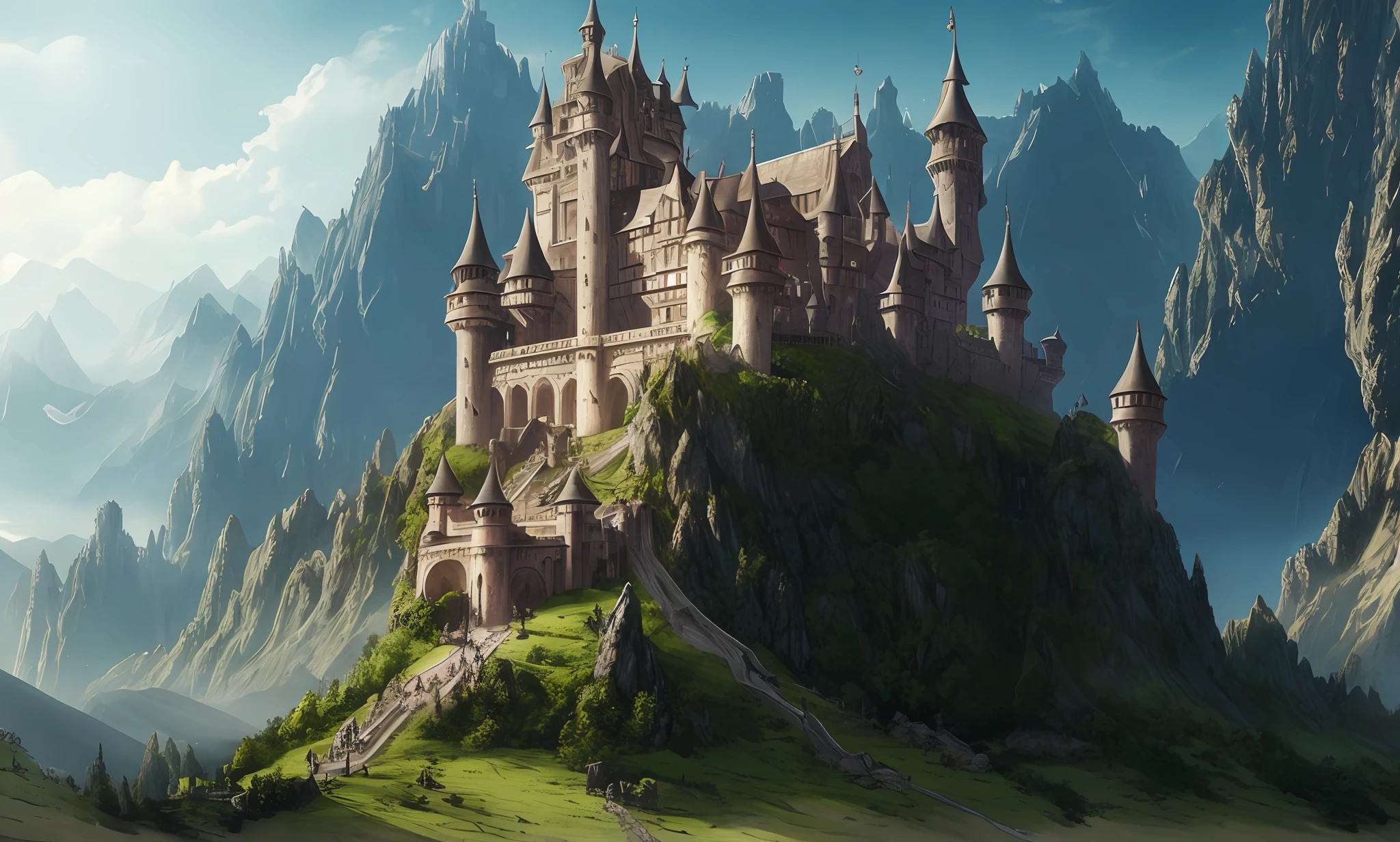 there is a picture of a castle in the middle of a mountain, fantasyconcept art, stunning! concept art, stunning concept art, medieval concept art, high quality concept art, concept art world, dota matte painting concept art, concept world art, beautiful concept art, concept art highly detailed, detailed 4k concept art, high quality digital concept art