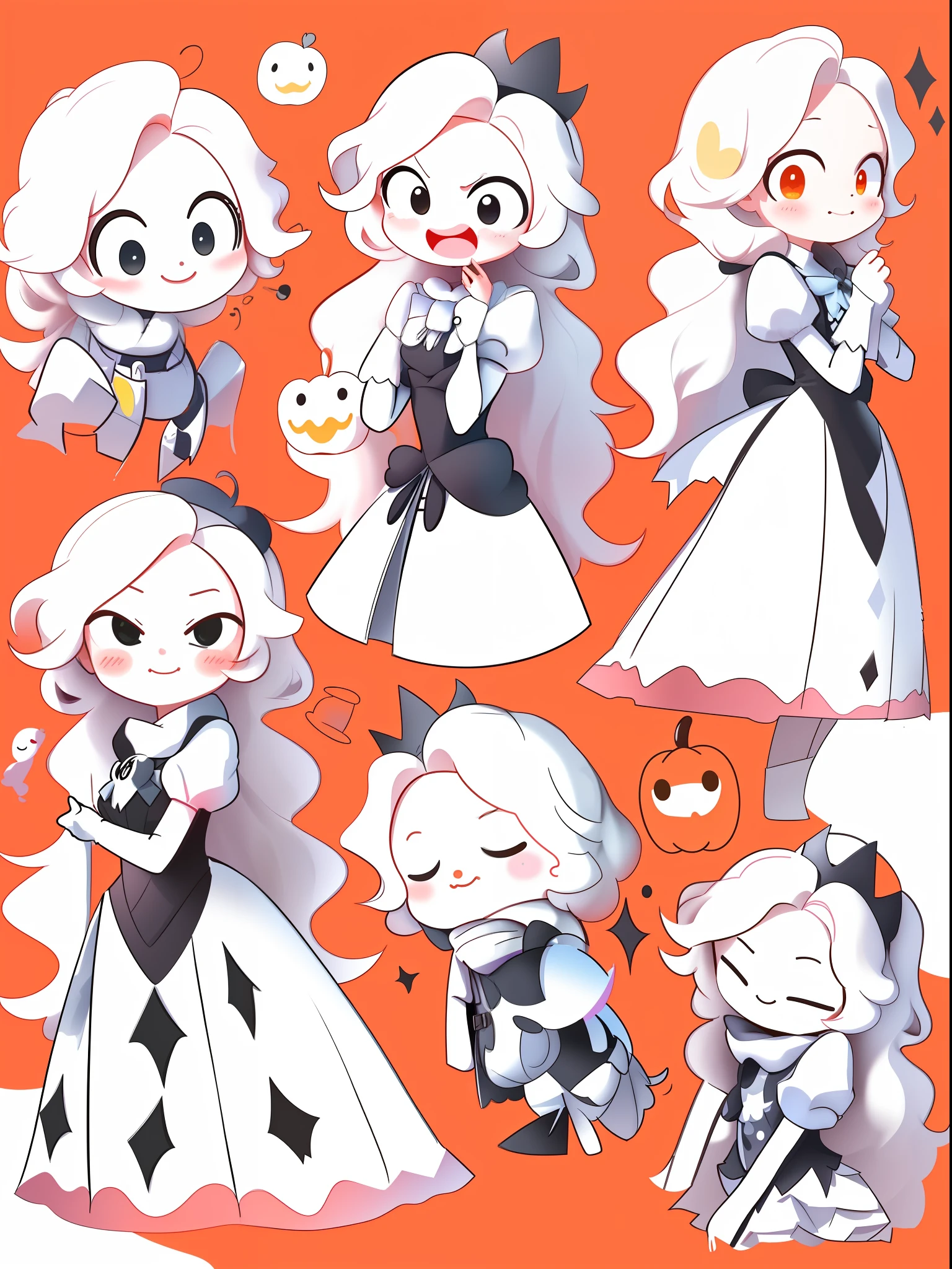 kinds of expressions, happy, sad, angry, expectant laughter, disappointed, cute eyes, white background, illustration-nit 5-style cute, emoji as illustration set, with boold manga line style, dynamic pose dark white,, f/64 group, related characters, Old Meme Kernel