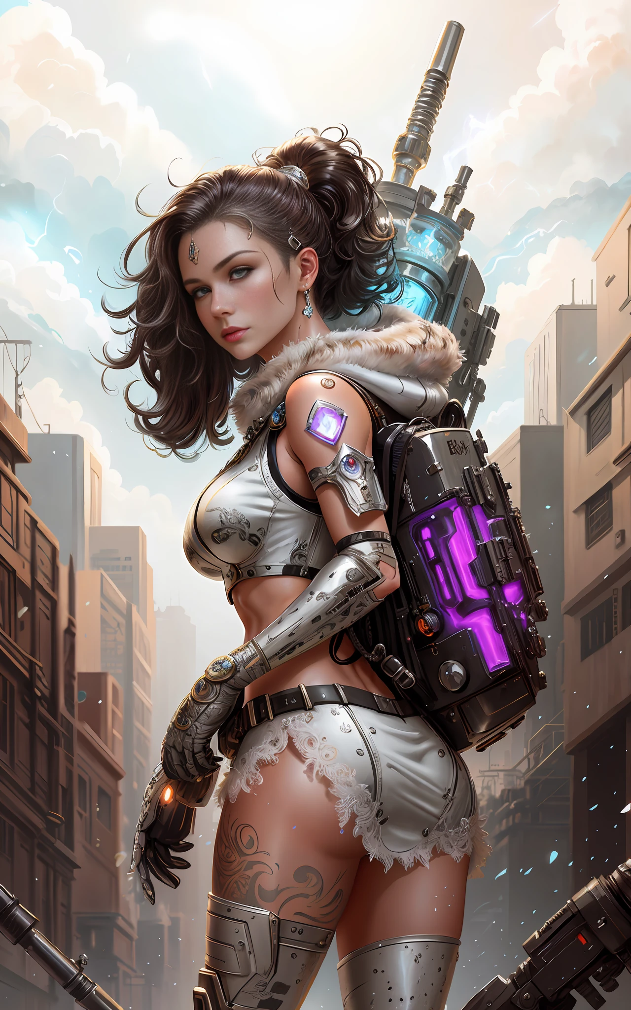 organic cyborg, white gold plastic, diffuse lighting, fantasy, intricate, elegant, highly detailed, lifelike, photorealistic, digital painting, artstation, illustration, concept art, smooth, sharp focus, art by John Collier and Albert Aublet and Krenz Cushart and Artem Demura, full body, lace amor