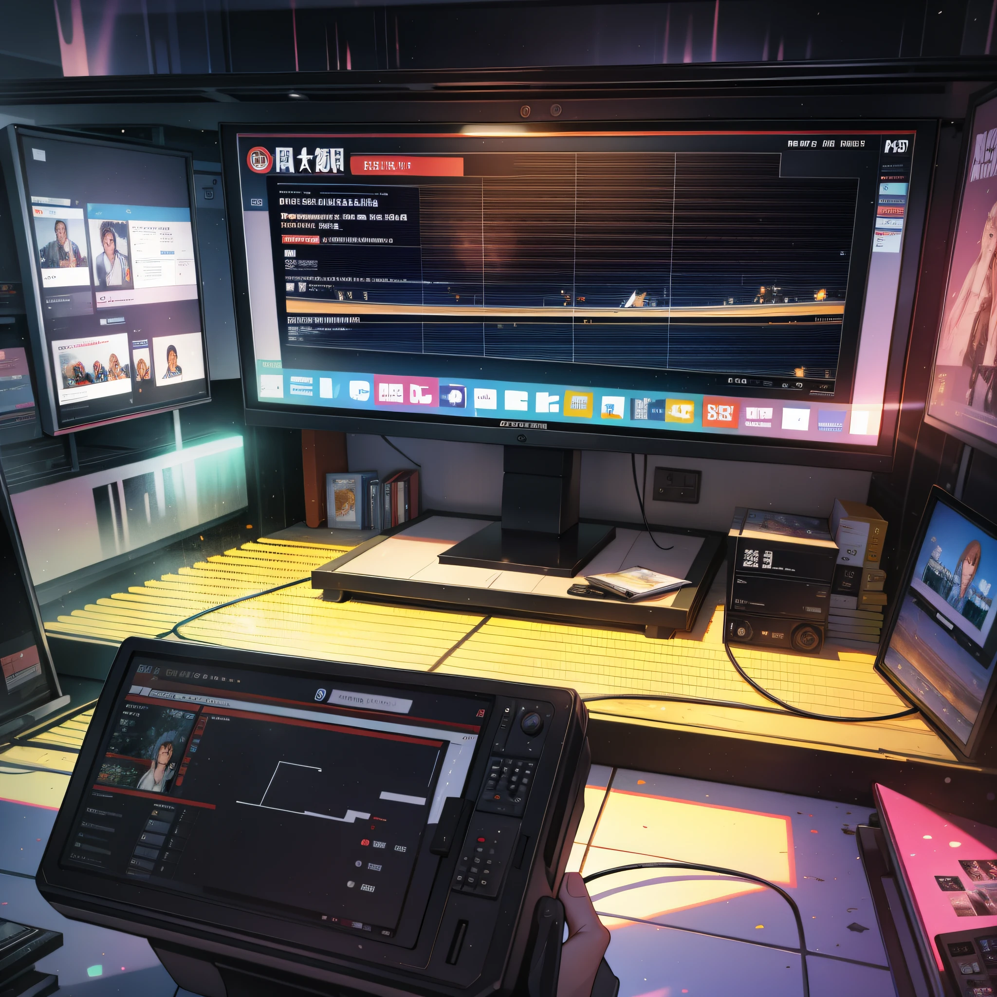 TV screen, news broadcast, scene graph
