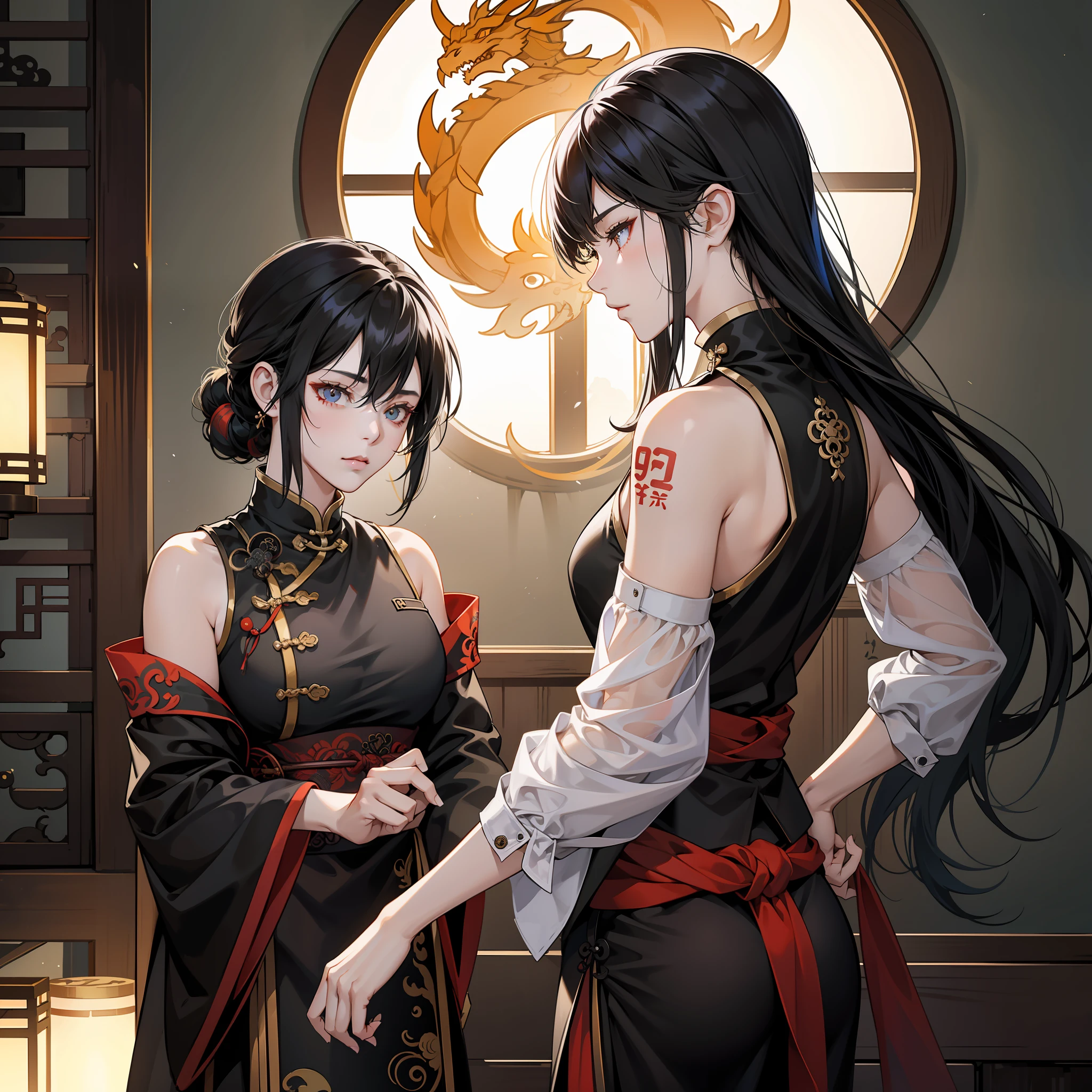 there is a woman with a dragon tattoo on her arm, trending on cgstation, by Yang J, of taiwanese girl with tattoos, by Qu Leilei, dragon girl, 中 元 节, from girls frontline, chinese fantasy, the dragon girl portrait, trending at cgstation, kawacy, g liulian art style, loong