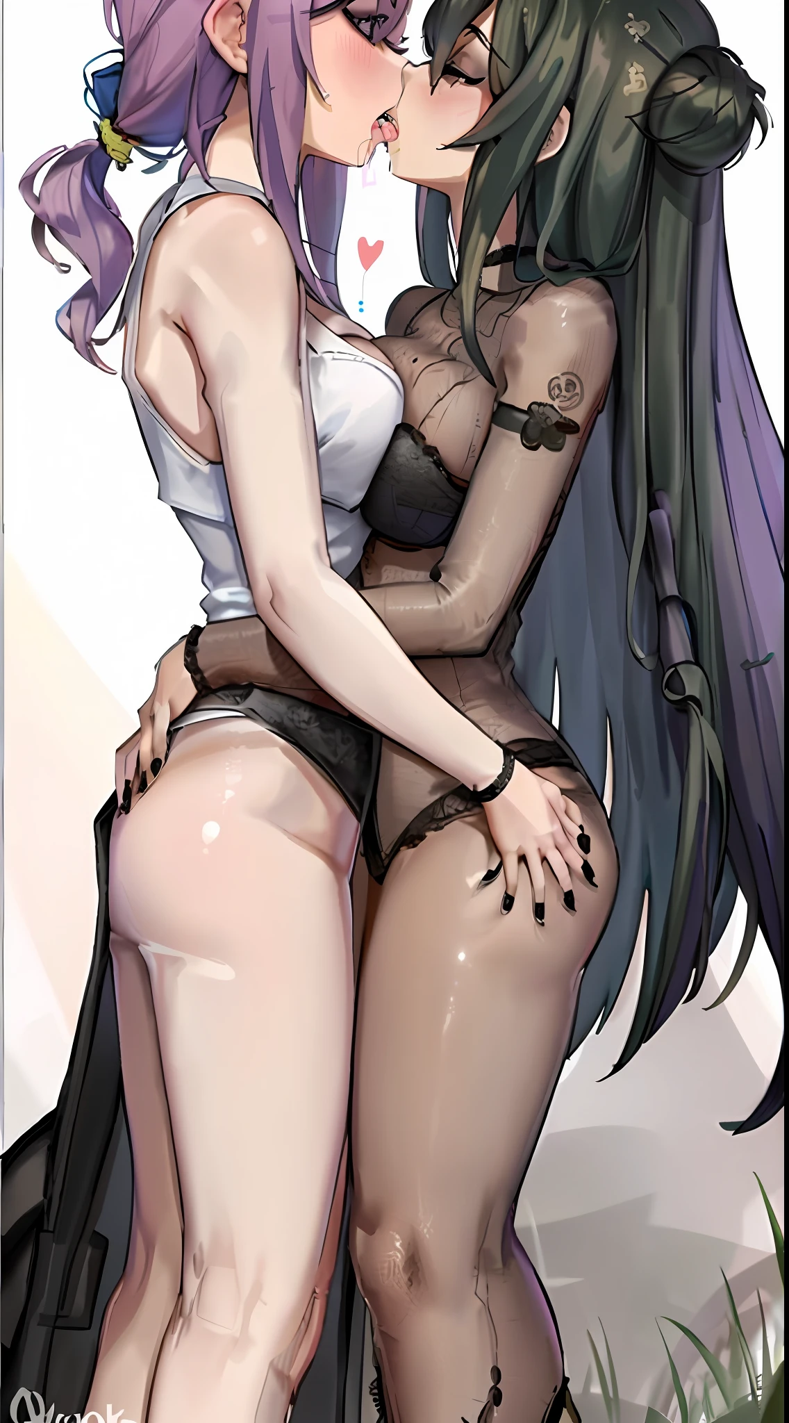 "((({{masterpiece}}))), {{best quality}}, {{highres}}, ((2girls)), {{yuri}}, ((kiss:1.4)), ((french kiss)), {{blush}}, {{closed eyes}}, ((tongue)), ((saliva)), ((groping)), {{hand on breast}}, {{makeup emo}}, {{goth}}, ((separate bodies)), {{8k}}, {{detailed}}, {{enchanted}}, hair black ando purple, hair pink and blue, emo dress, 2010 eno style, sadness