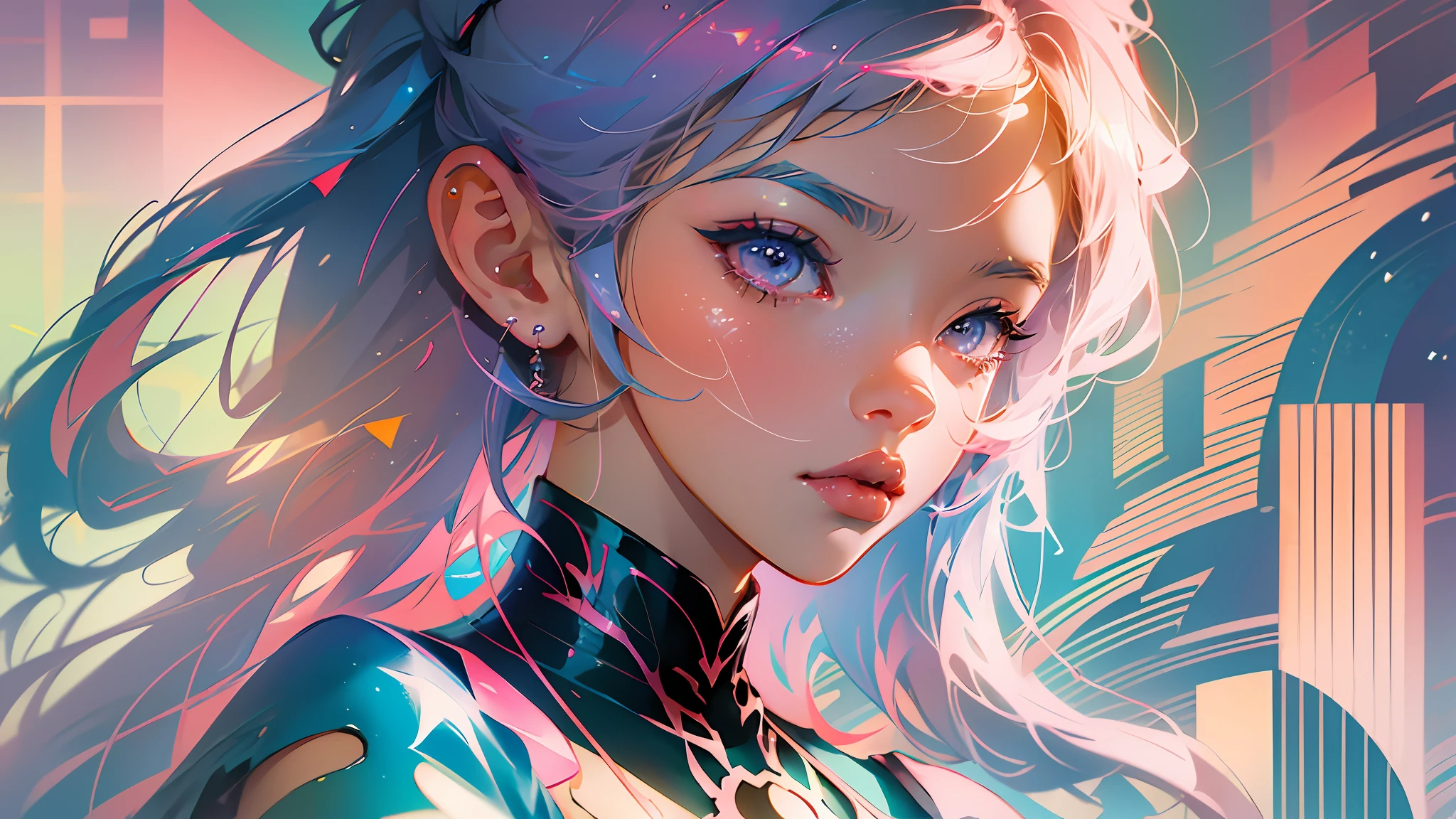 anime girl with colorful hair and a colorful dress, rossdraws pastel vibrant, rossdraws cartoon vibrant, anime style 4 k, beautiful anime portrait, artgerm colorful!!!, ! dream artgerm, beautiful anime girl, anime styled digital art, anime art wallpaper 4k, anime art wallpaper 4 k, digital anime art, extremely detailed artgerm --auto --s2