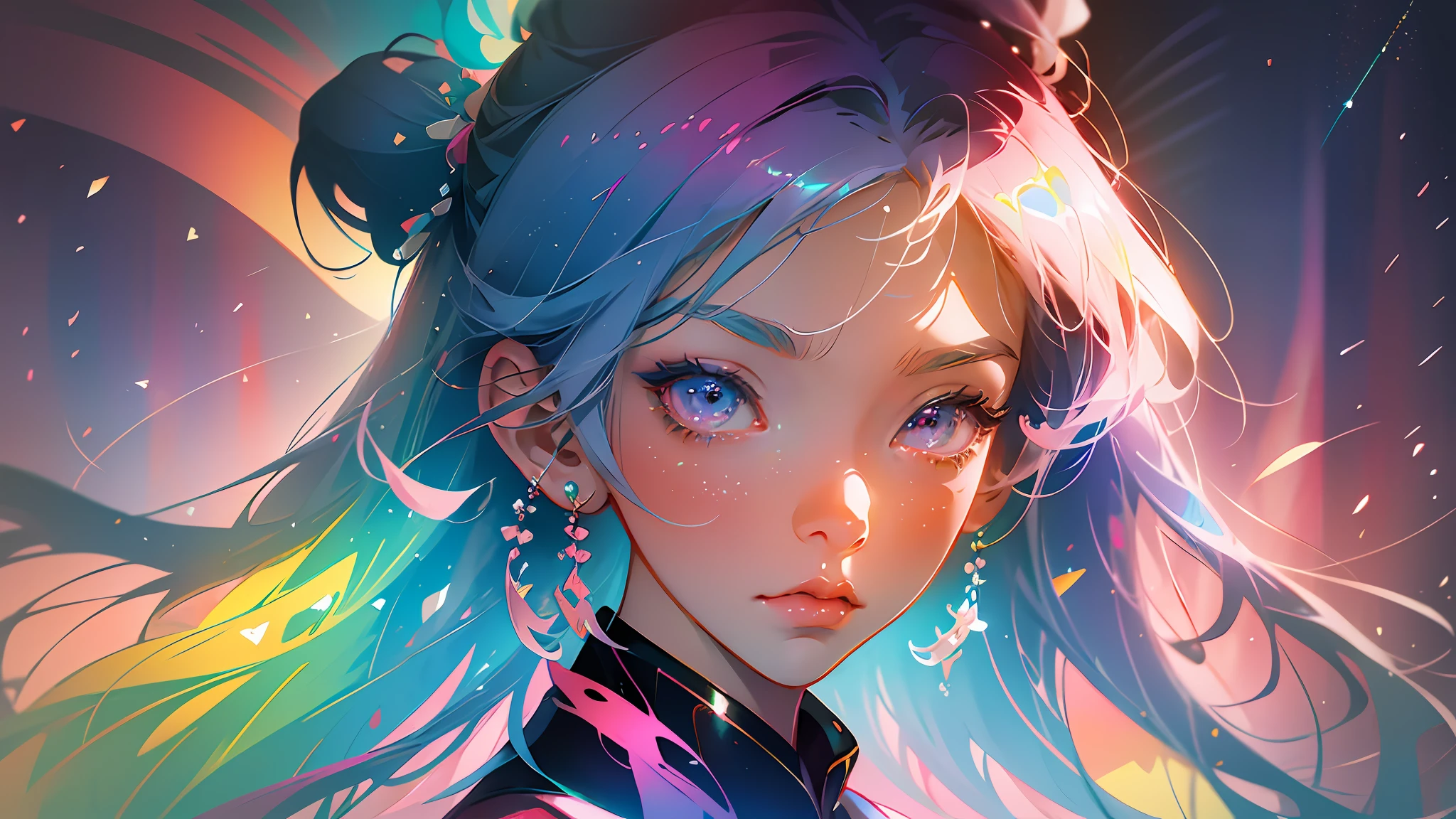 anime girl with colorful hair and a colorful dress, rossdraws pastel vibrant, rossdraws cartoon vibrant, anime style 4 k, beautiful anime portrait, artgerm colorful!!!, ! dream artgerm, beautiful anime girl, anime styled digital art, anime art wallpaper 4k, anime art wallpaper 4 k, digital anime art, extremely detailed artgerm --auto --s2