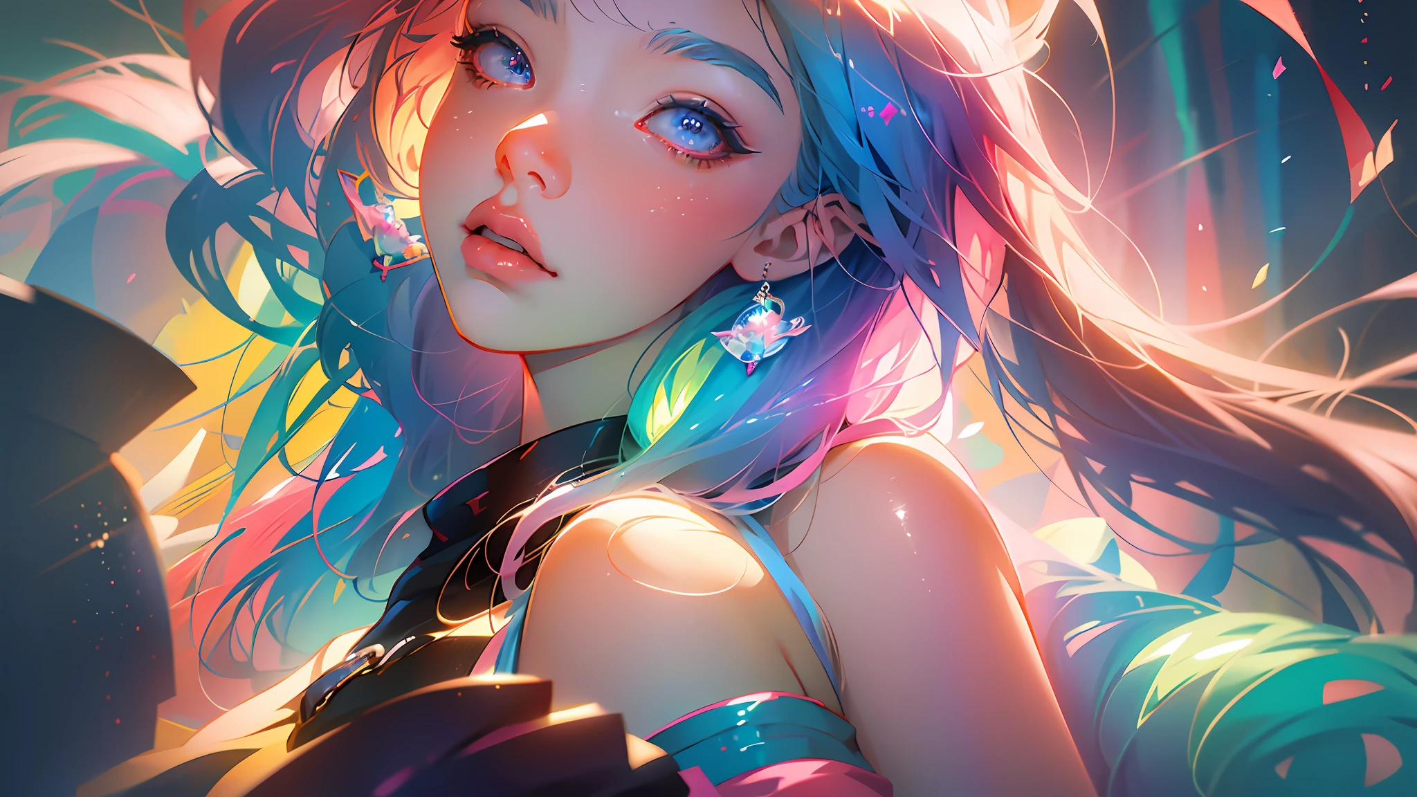 anime girl with colorful hair and a colorful dress, rossdraws pastel vibrant, rossdraws cartoon vibrant, anime style 4 k, beautiful anime portrait, artgerm colorful!!!, ! dream artgerm, beautiful anime girl, anime styled digital art, anime art wallpaper 4k, anime art wallpaper 4 k, digital anime art, extremely detailed artgerm --auto --s2