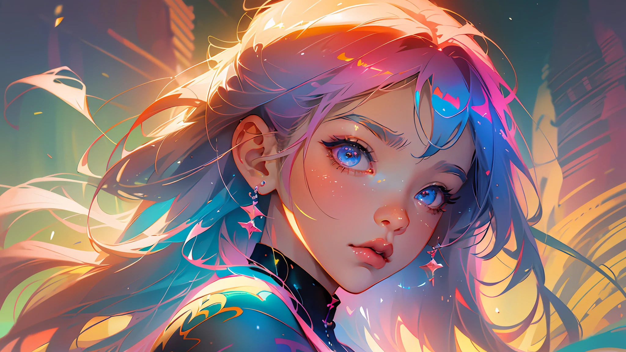 anime girl with colorful hair and a colorful dress, rossdraws pastel vibrant, rossdraws cartoon vibrant, anime style 4 k, beautiful anime portrait, artgerm colorful!!!, ! dream artgerm, beautiful anime girl, anime styled digital art, anime art wallpaper 4k, anime art wallpaper 4 k, digital anime art, extremely detailed artgerm --auto --s2