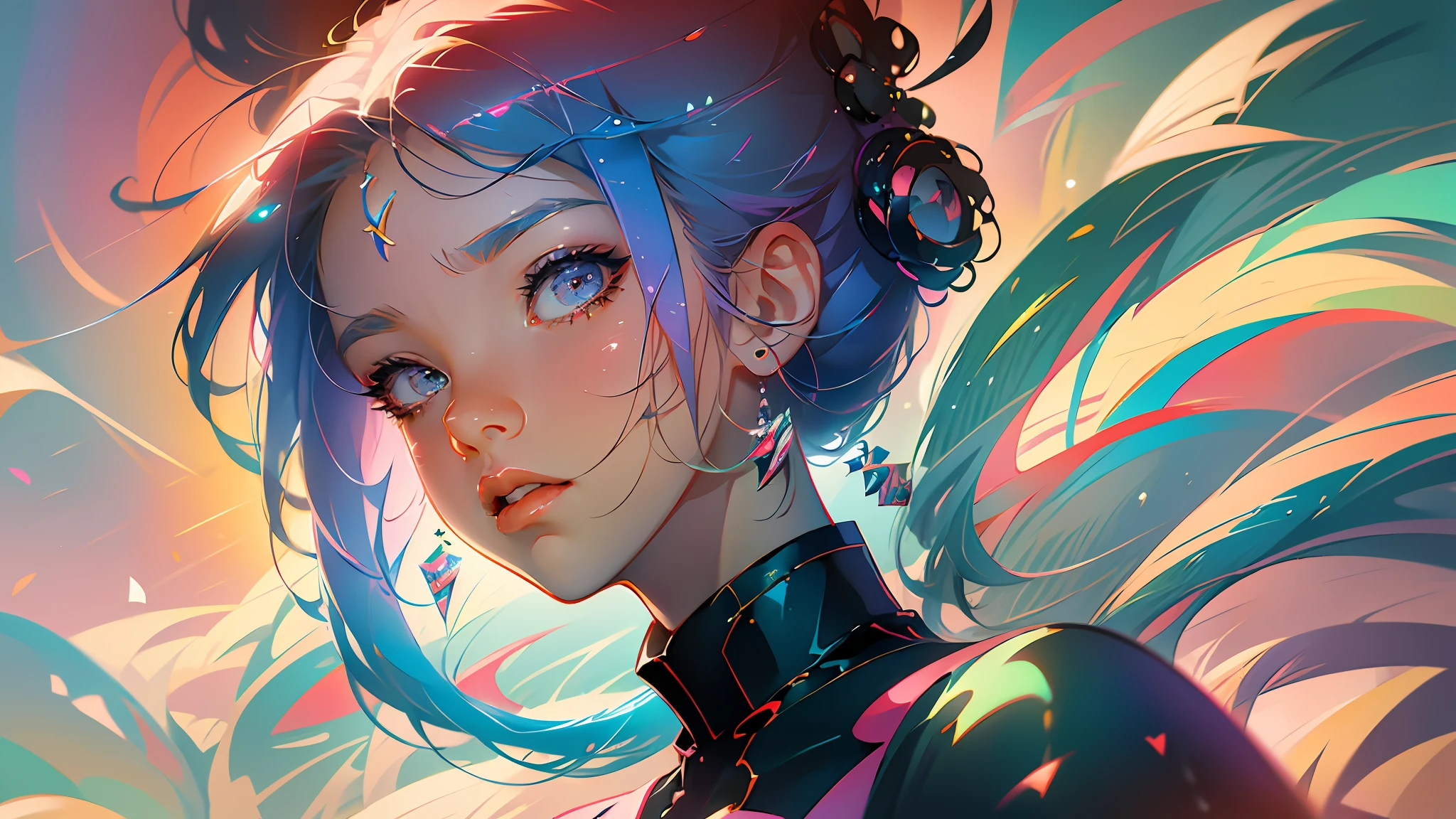 anime girl with colorful hair and a colorful dress, rossdraws pastel vibrant, rossdraws cartoon vibrant, anime style 4 k, beautiful anime portrait, artgerm colorful!!!, ! dream artgerm, beautiful anime girl, anime styled digital art, anime art wallpaper 4k, anime art wallpaper 4 k, digital anime art, extremely detailed artgerm --auto --s2