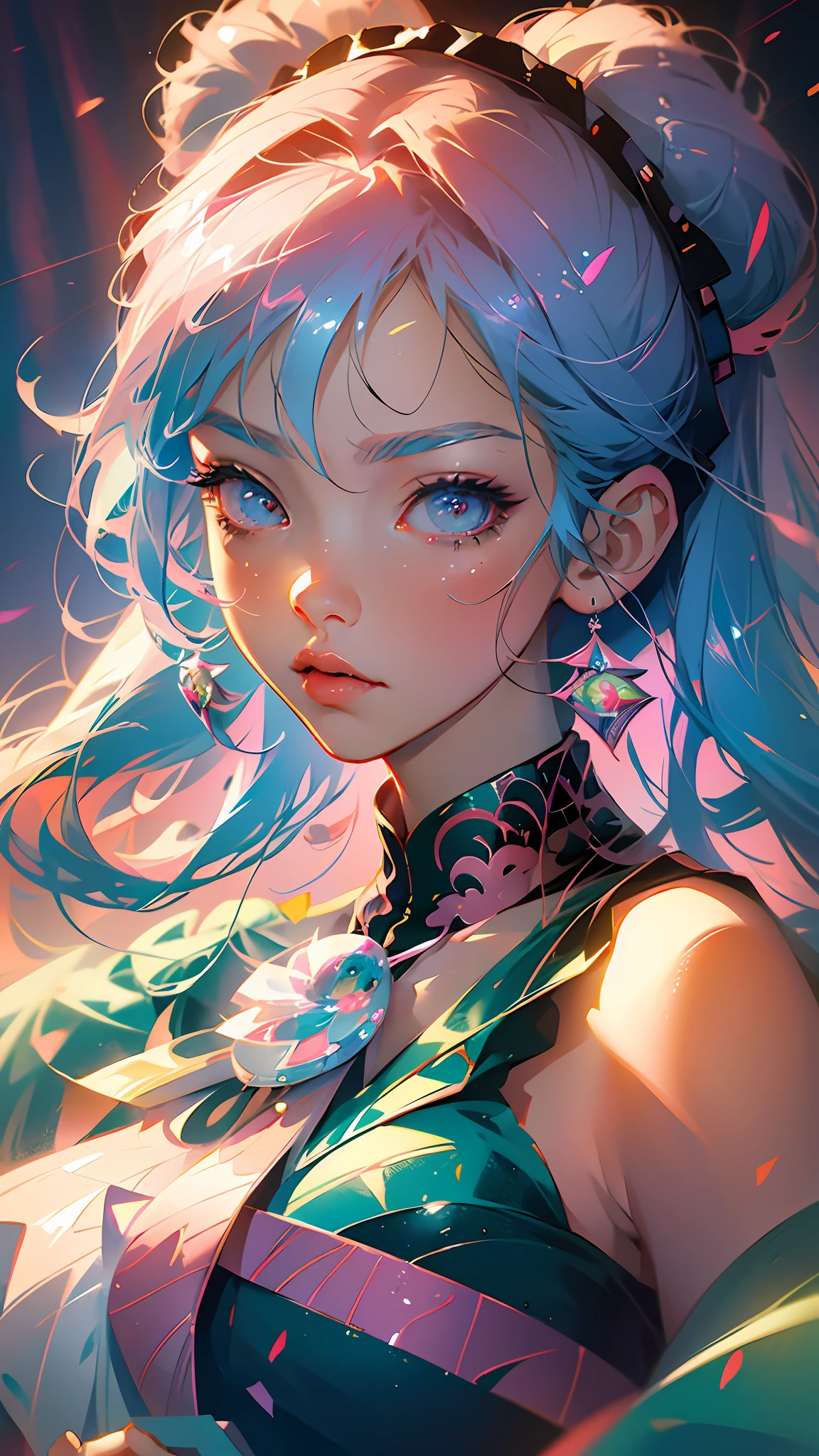 anime girl with colorful hair and a colorful dress, rossdraws pastel vibrant, rossdraws cartoon vibrant, anime style 4 k, beautiful anime portrait, artgerm colorful!!!, ! dream artgerm, beautiful anime girl, anime styled digital art, anime art wallpaper 4k, anime art wallpaper 4 k, digital anime art, extremely detailed artgerm --auto --s2