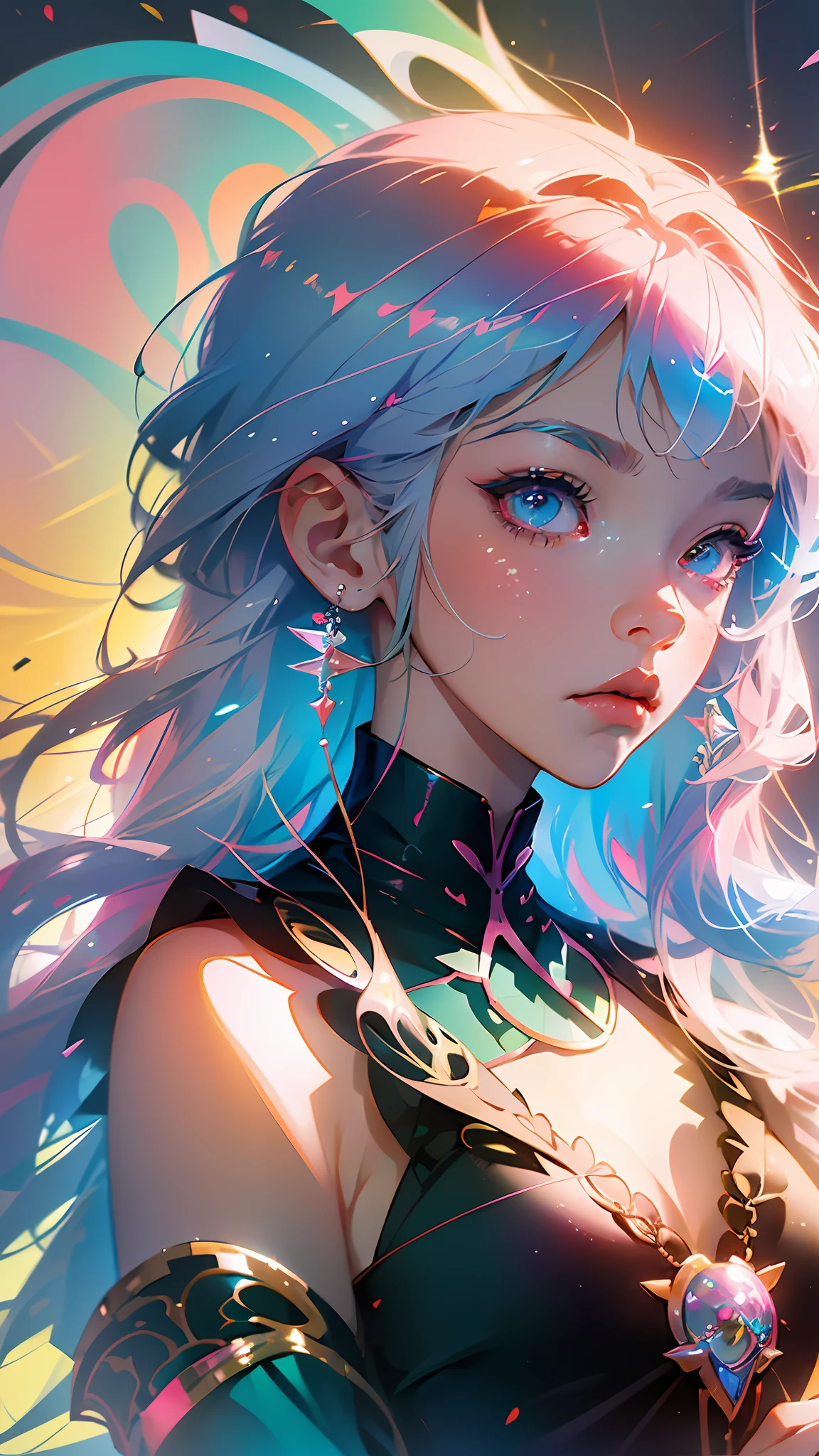 anime girl with colorful hair and a colorful dress, rossdraws pastel vibrant, rossdraws cartoon vibrant, anime style 4 k, beautiful anime portrait, artgerm colorful!!!, ! dream artgerm, beautiful anime girl, anime styled digital art, anime art wallpaper 4k, anime art wallpaper 4 k, digital anime art, extremely detailed artgerm --auto --s2
