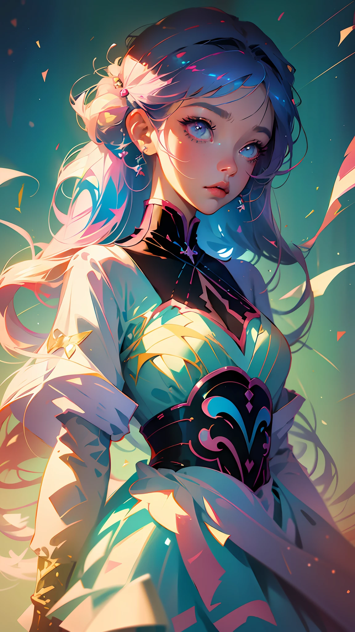 anime girl with colorful hair and a colorful dress, rossdraws pastel vibrant, rossdraws cartoon vibrant, anime style 4 k, beautiful anime portrait, artgerm colorful!!!, ! dream artgerm, beautiful anime girl, anime styled digital art, anime art wallpaper 4k, anime art wallpaper 4 k, digital anime art, extremely detailed artgerm --auto --s2