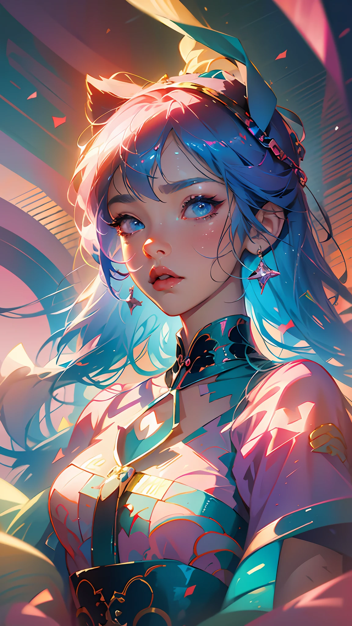 anime girl with colorful hair and a colorful dress, rossdraws pastel vibrant, rossdraws cartoon vibrant, anime style 4 k, beautiful anime portrait, artgerm colorful!!!, ! dream artgerm, beautiful anime girl, anime styled digital art, anime art wallpaper 4k, anime art wallpaper 4 k, digital anime art, extremely detailed artgerm --auto --s2