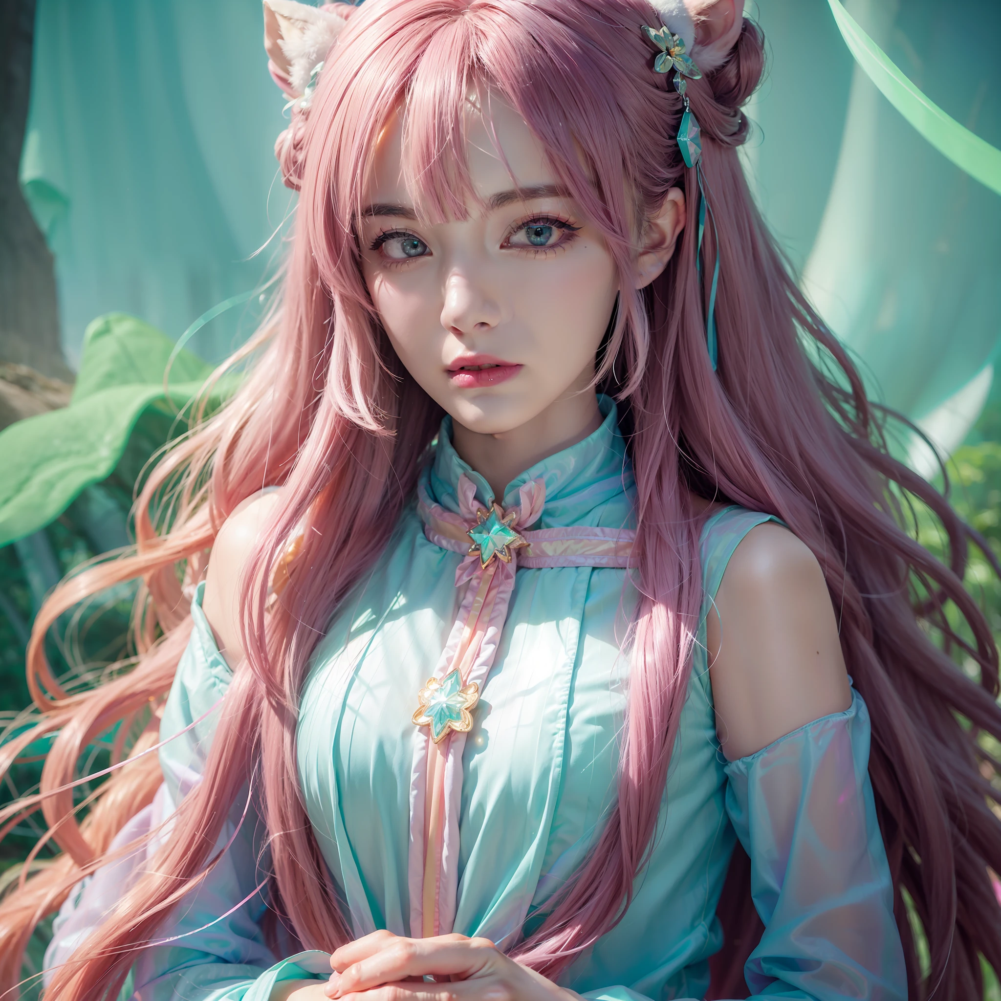 (fluorescent colors:1.4),(translucent:1.4),(retro filters:1.4), (fantasy:1.4), candy world Disney land ethereal soft fluffy soft landscape forest snowavatar Pastel pink sky green blue sparkle ethereal light pastel whimsical light rainbow stars diamonds sparkle gemstone background hyper realistic Ultra quality cinematic lighting immense detail Full hd painting Well lit,diagonal bangs,
collared dress,on side
masterpiece, best quality,realskin,(portrait:1.5), 1girl, blunt bangs, long hair --auto --s2