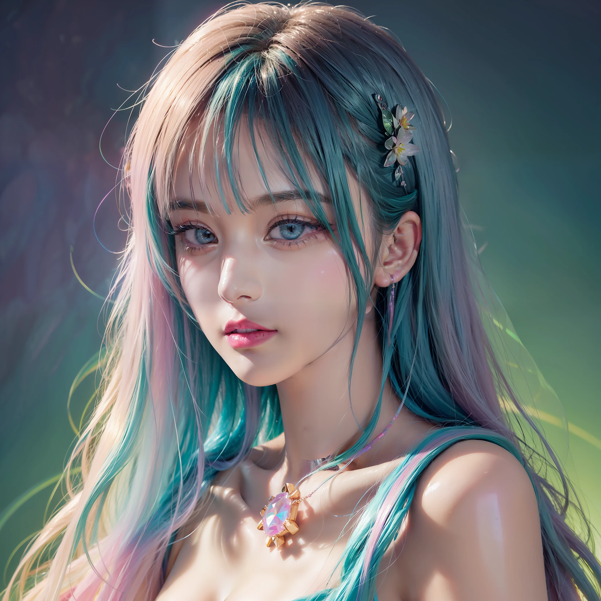 (fluorescent colors:1.4),(translucent:1.4),(retro filters:1.4), (fantasy:1.4), candy world Disney land ethereal soft fluffy soft landscape forest snowavatar Pastel pink sky green blue sparkle ethereal light pastel whimsical light rainbow stars diamonds sparkle gemstone background hyper realistic Ultra quality cinematic lighting immense detail Full hd painting Well lit,diagonal bangs,
collared dress,on side
masterpiece, best quality,realskin,(portrait:1.5), 1girl, blunt bangs, long hair --auto --s2
