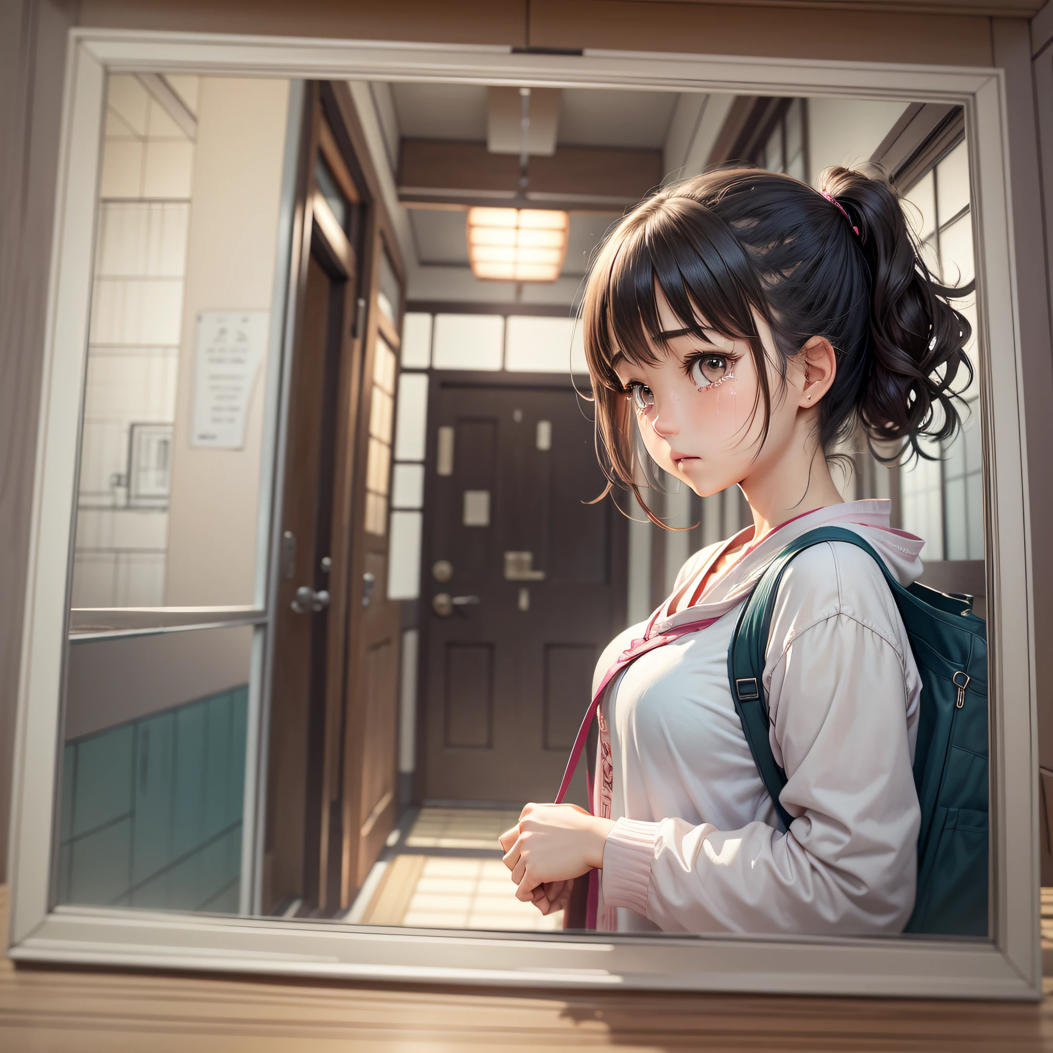 Storyboard, Japanese manga, girl runs out of the house, with tears in her eyes, her parents come out and look left and right without seeing the girl --auto --s2