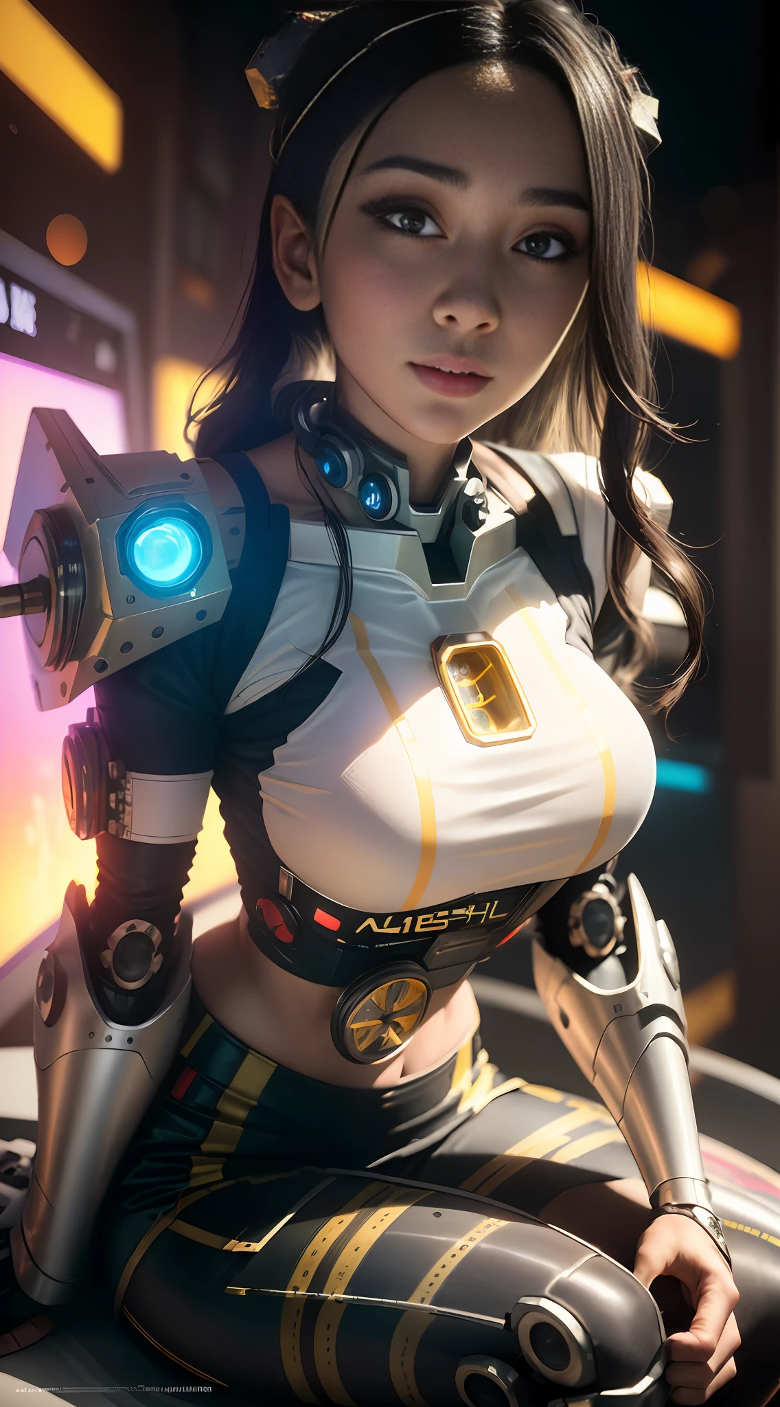 ((Best quality)), ((masterpiece)), (highly detailed:1.9), 3D, beautiful, (cyberpunk:1.4), in space, nebulous, (holding_crypto:1.3), laser, (1Female Mecha:1.7), naked sexy body, facing audience, bright eyes, sexy whole body, (pose, descending, dynamic, motion blur around: 1.0), (huge wings of wicks: 1.6), looking up, glowing_eyes, mecha, panorama, background is earth, nebula, space, particles, Reality, HDR (High Dynamic Range), Ray Tracing, NVIDIA RTX, Super Resolution, Unreal 5, Subsurface Scattering, PBR Textures, Post-Processing, Anisotropic Filtering, Depth of Field, Maximum Clarity and Clarity, Multilayer Textures, Albedo and Specular Maps, Surface Shading, Accurate Simulation of Light-Material Interaction, Perfect Proportions, Octane Render, Two-Seven Lighting, Large Aperture, Low ISO, white balance, rule of thirds, 8K RAW, efficient sub-pixel, sub-pixel volume product, (best quality), (Japanese: 0.5), (Korean: 0.8), (Liu Yi Fei: 1.5) long hair, (big chest: 1.2), (underboob: 1.5), (rainbow transparent lace mini skirt: 1.9)