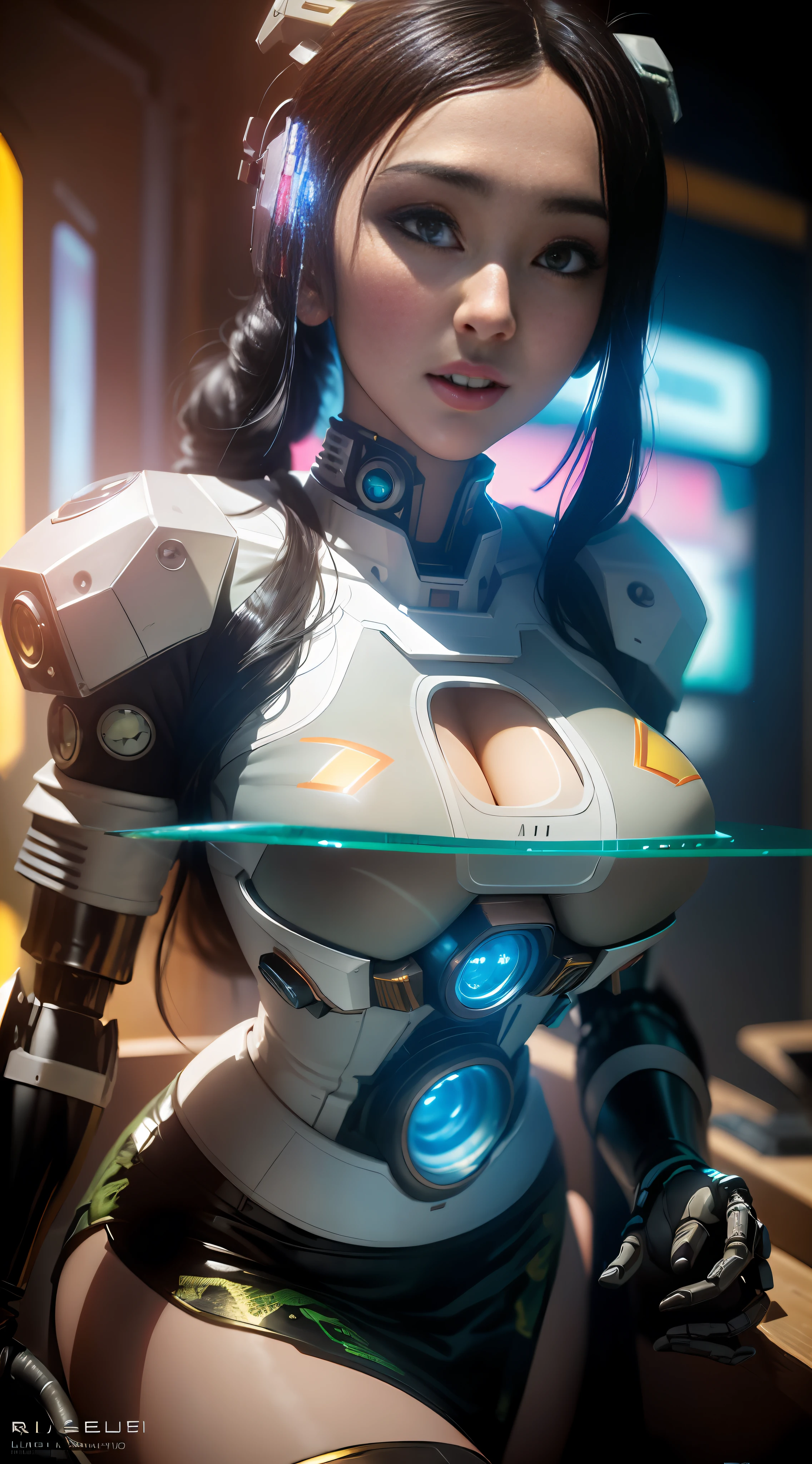 ((Best quality)), ((masterpiece)), (highly detailed:1.9), 3D, beautiful, (cyberpunk:1.4), in space, nebulous, (holding_crypto:1.3), laser, (1Female Mecha:1.7), naked sexy body, facing audience, bright eyes, sexy whole body, (pose, descending, dynamic, motion blur around: 1.0), (huge wings of wicks: 1.6), looking up, glowing_eyes, mecha, panorama, background is earth, nebula, space, particles, Reality, HDR (High Dynamic Range), Ray Tracing, NVIDIA RTX, Super Resolution, Unreal 5, Subsurface Scattering, PBR Textures, Post-Processing, Anisotropic Filtering, Depth of Field, Maximum Clarity and Clarity, Multilayer Textures, Albedo and Specular Maps, Surface Shading, Accurate Simulation of Light-Material Interaction, Perfect Proportions, Octane Render, Two-Seven Lighting, Large Aperture, Low ISO, white balance, rule of thirds, 8K RAW, efficient sub-pixel, sub-pixel volume product, (best quality), (Japanese: 0.5), (Korean: 0.8), (Liu Yi Fei: 1.5) long hair, (big chest: 1.2), (underboob: 1.5), (rainbow transparent lace mini skirt: 1.9)