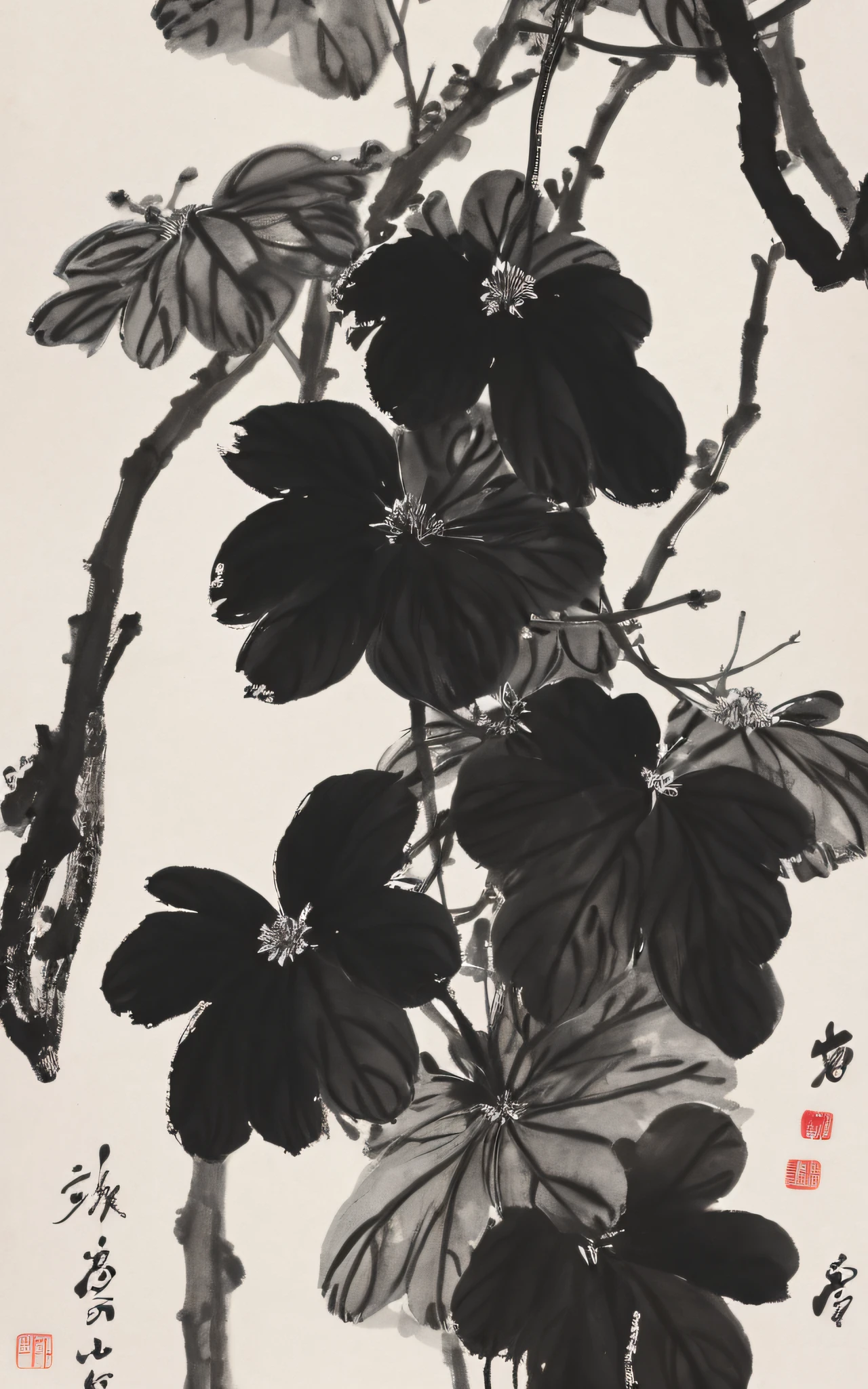 shukezouma, negative space, , shuimobysim ,a branch of flower, traditional chinese ink painting,