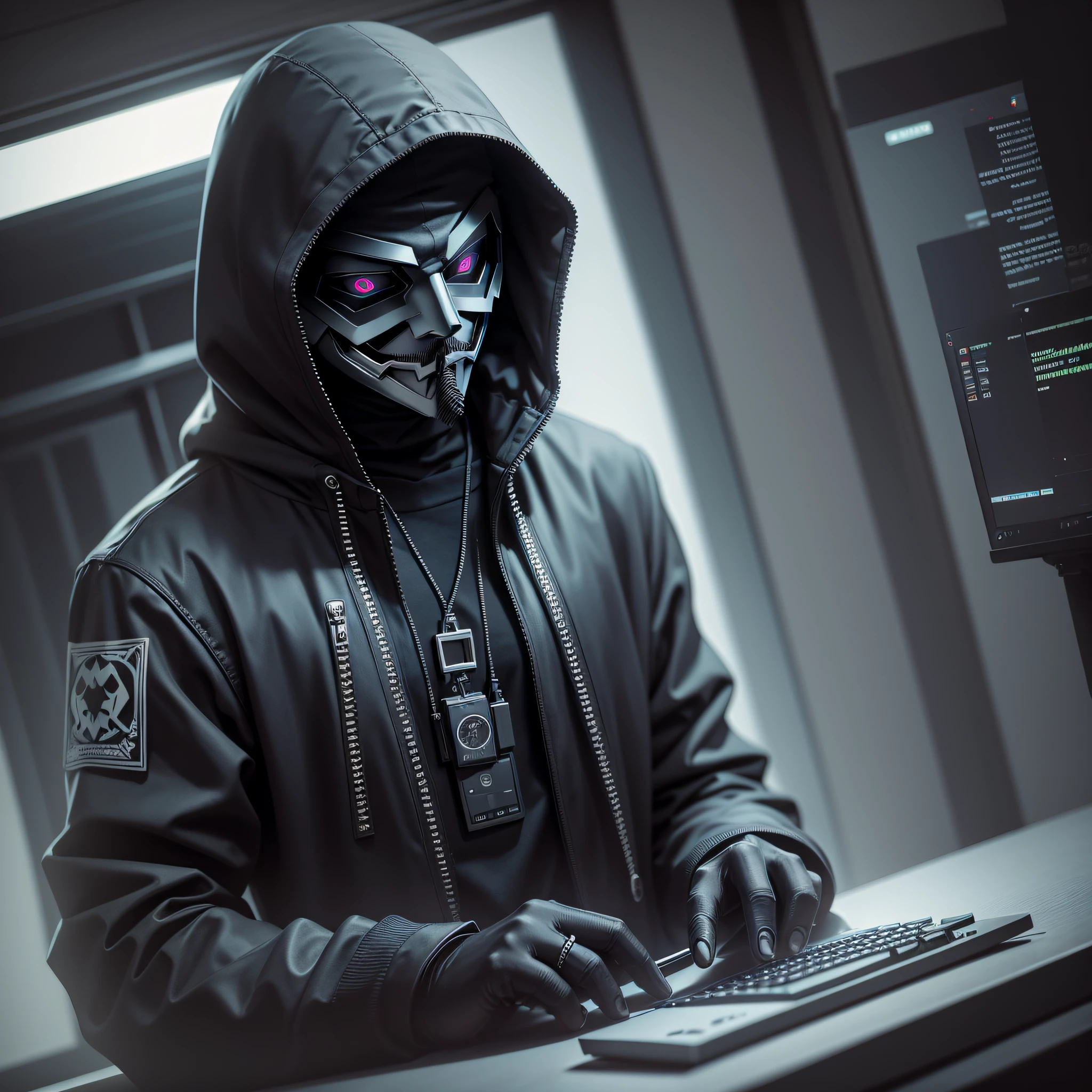 evil hacker,using anonymous mask,dark art,darkness,obscure,4k --auto --s2