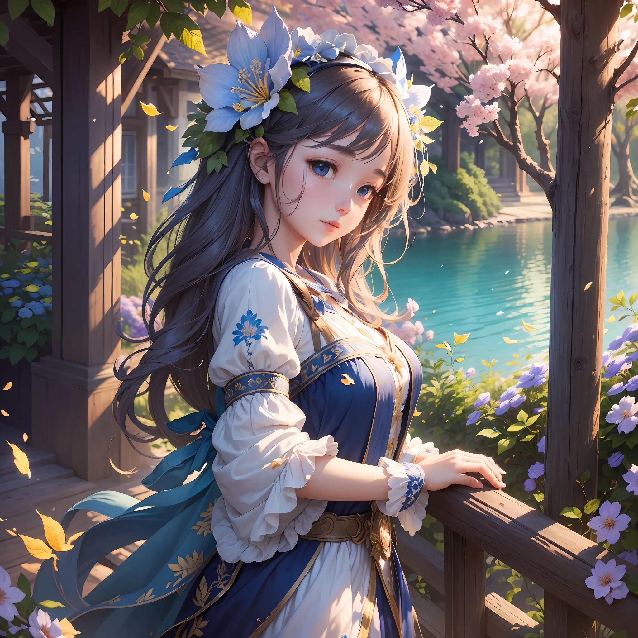 Masterpiece, best quality, (very detailed CG unity 8k wallpaper) (best quality), (best illustration), (best shadows) Nature', blue sea,delicate leaves petals of various colors falling in the air light Tracking, super detailed --auto --v6 --s2