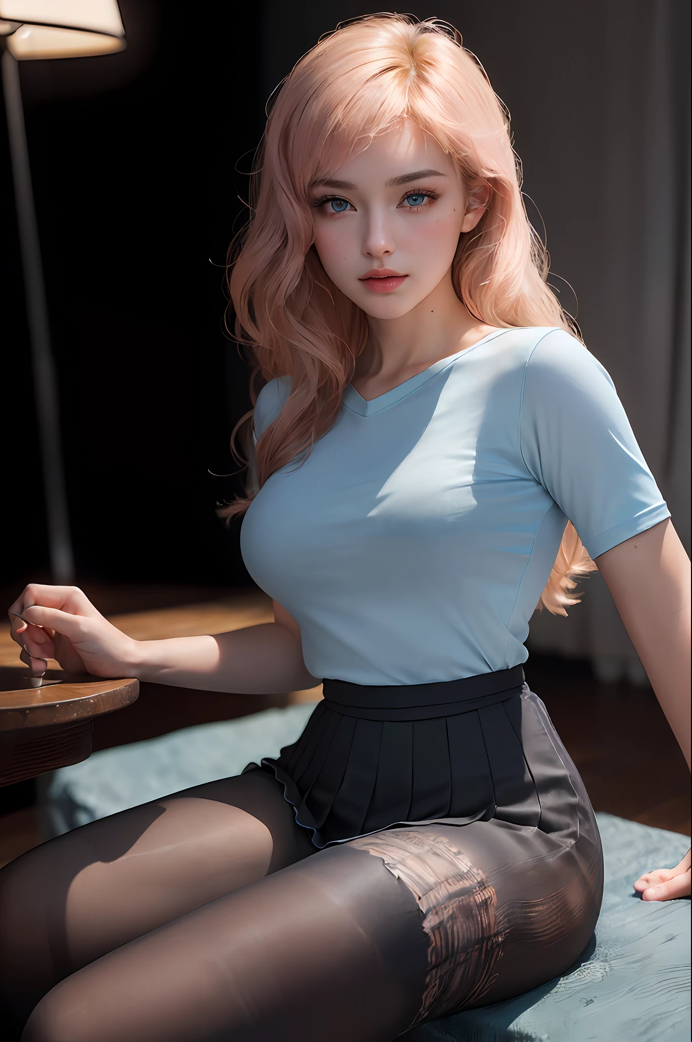 Ultra-realistic 8K CG, picture-perfect face, perfect, clean, masterpiece, professional artwork, famous artwork, perfect face, beautiful face, beautiful eyes, (((perfect female body)), solo, (immersive atmosphere, chiaroscuro: 1.5, bright light: 1.2, luminous lighting)
, , (blush: 0.5), seductive look, very detailed_eyes, thick thighs, large breasts,
Beautiful and detailed background, depth of field, real: 1.3, long shot, 1 girl, shirt, pleated skirt, uniform, sitting, full body, (ambient light: 1.3), (cinematic composition: 1.3), (neon lights: 0.1), (HDR: 0.1), accent lighting, white pantyhose, ultra-realistic 8K CG, picture-perfect face, perfect, clean, masterpiece, professional artwork, famous artwork, perfect face, beautiful face, beautiful eyes, ((perfect female body)), solo,
, (blush: 0.5), seductive expression, very detailed_eyes, thick thighs, room,
Beautifully detailed background, depth of field, realistic: 1.3,
(Ambient Light: 1.3), (Movie Composition: 1.3), (Neon: 0.1), (HDR: 0.1), Accent Lighting, Thin Waist, Long Shot, Pantyhose, Crotch, Shirt, Full Body,
1 girl, twin blades, torn pantyhose, torn legwear,